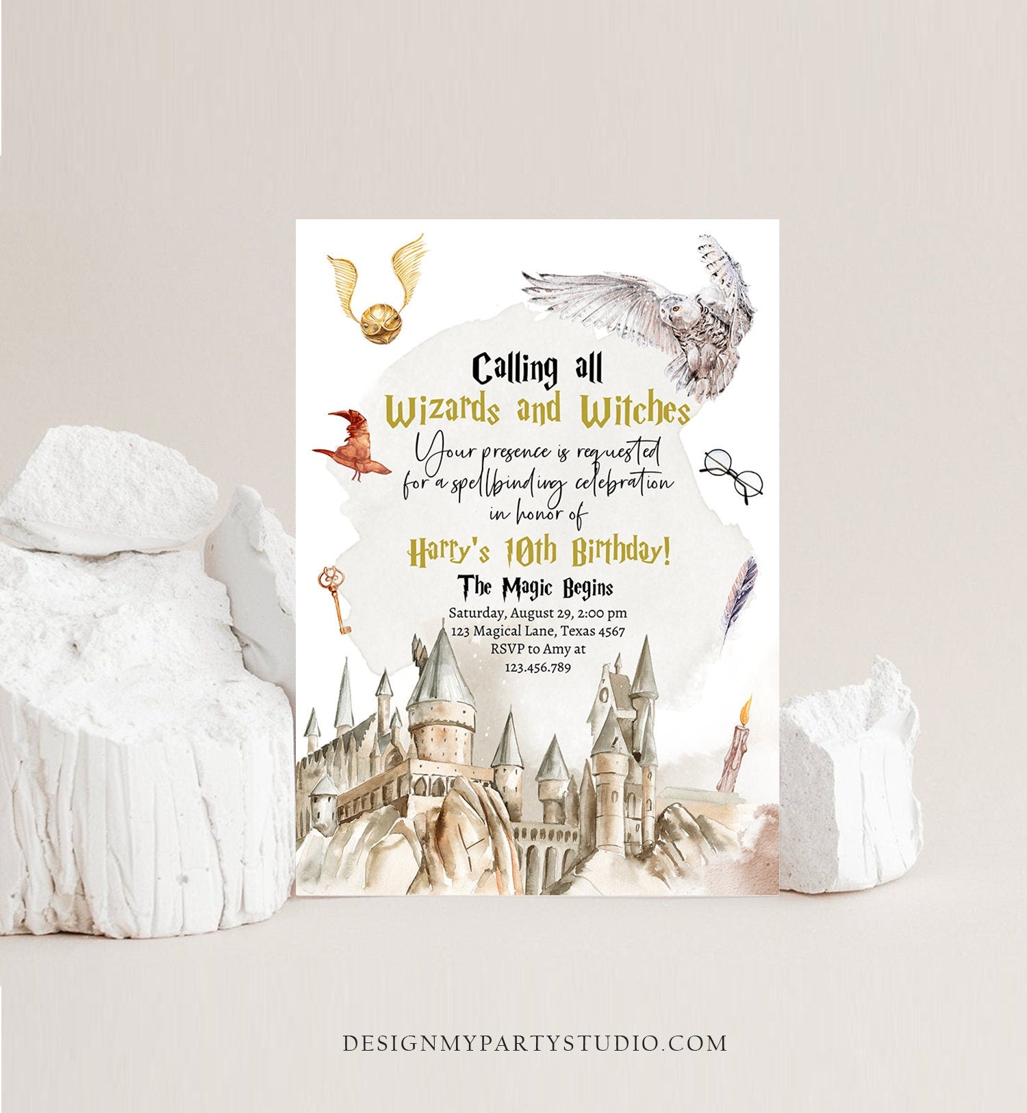 Editable Wizards Witches Birthday Invitation Magical Birthday Invite Castle Wizardry Party Download Printable Template Digital Corjl 0440