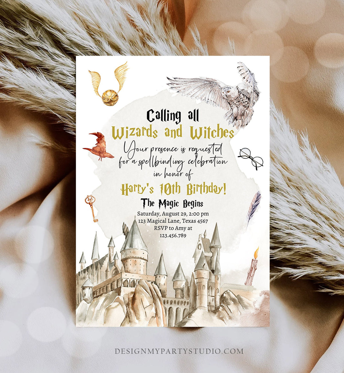 Editable Wizards Witches Birthday Invitation Magical Birthday Invite Castle Wizardry Party Download Printable Template Digital Corjl 0440