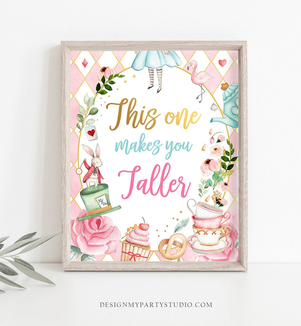 This One Makes You Taller Sign Alice in Wonderland Party Decor Onederland Girl Birthday Table Pink Favors Digital Download PRINTABLE 0350