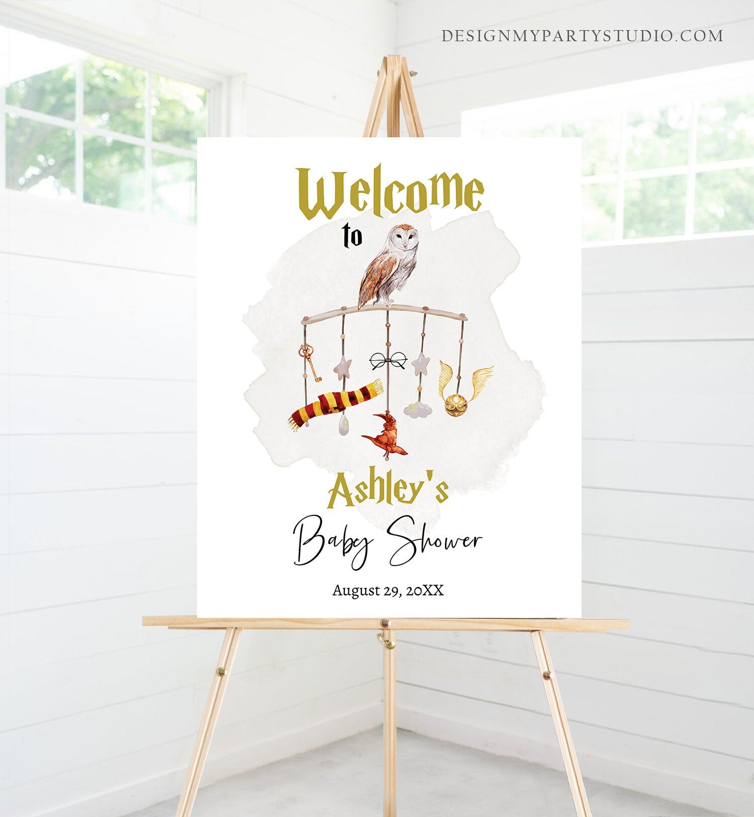 Editable Wizard Baby Shower Welcome Sign Magic School Shower Welcome Poster Magical Bundle Wizardry Neutral Template Corjl PRINTABLE 0440