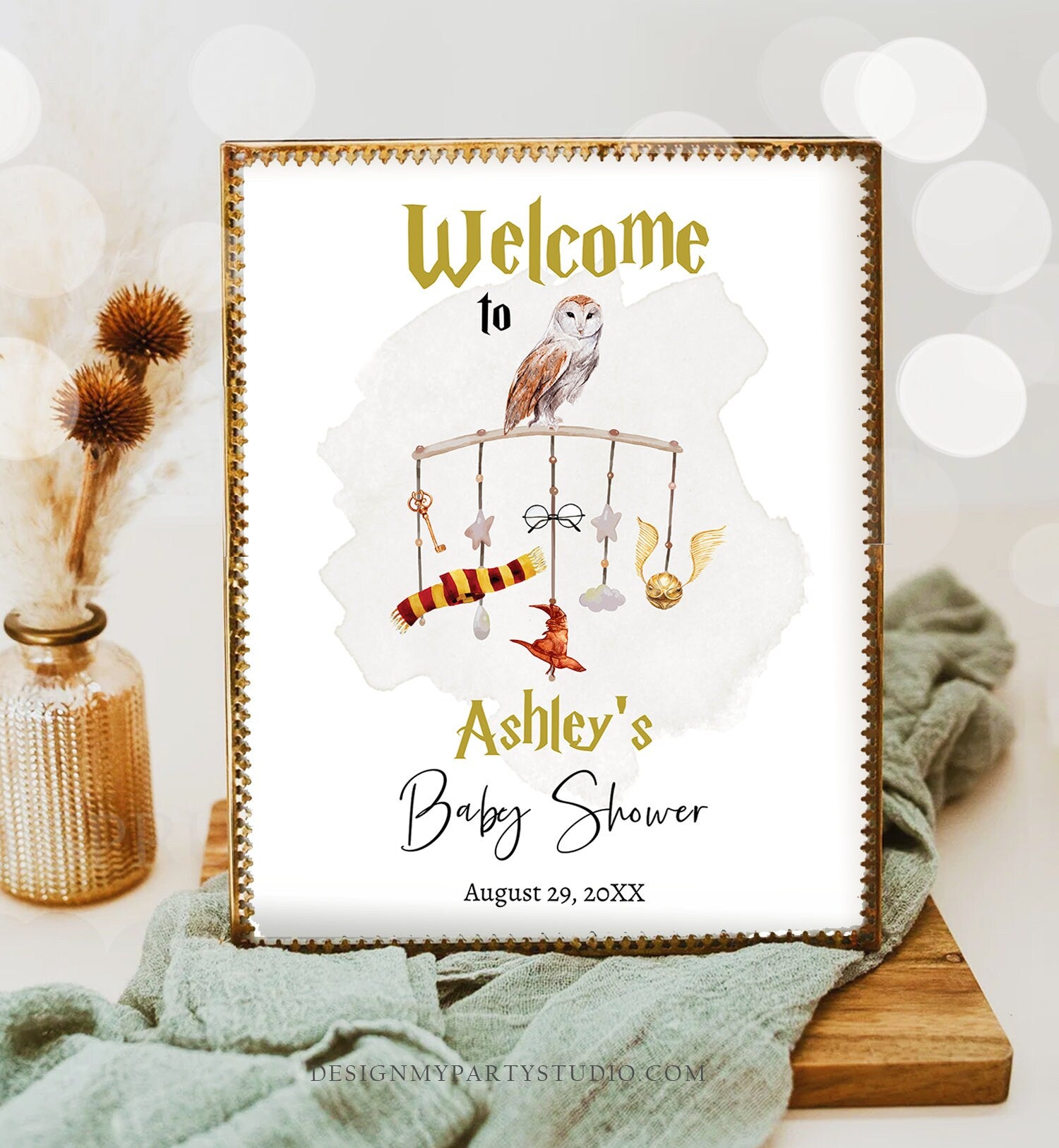 Editable Wizard Baby Shower Welcome Sign Magic School Shower Welcome Poster Magical Bundle Wizardry Neutral Template Corjl PRINTABLE 0440