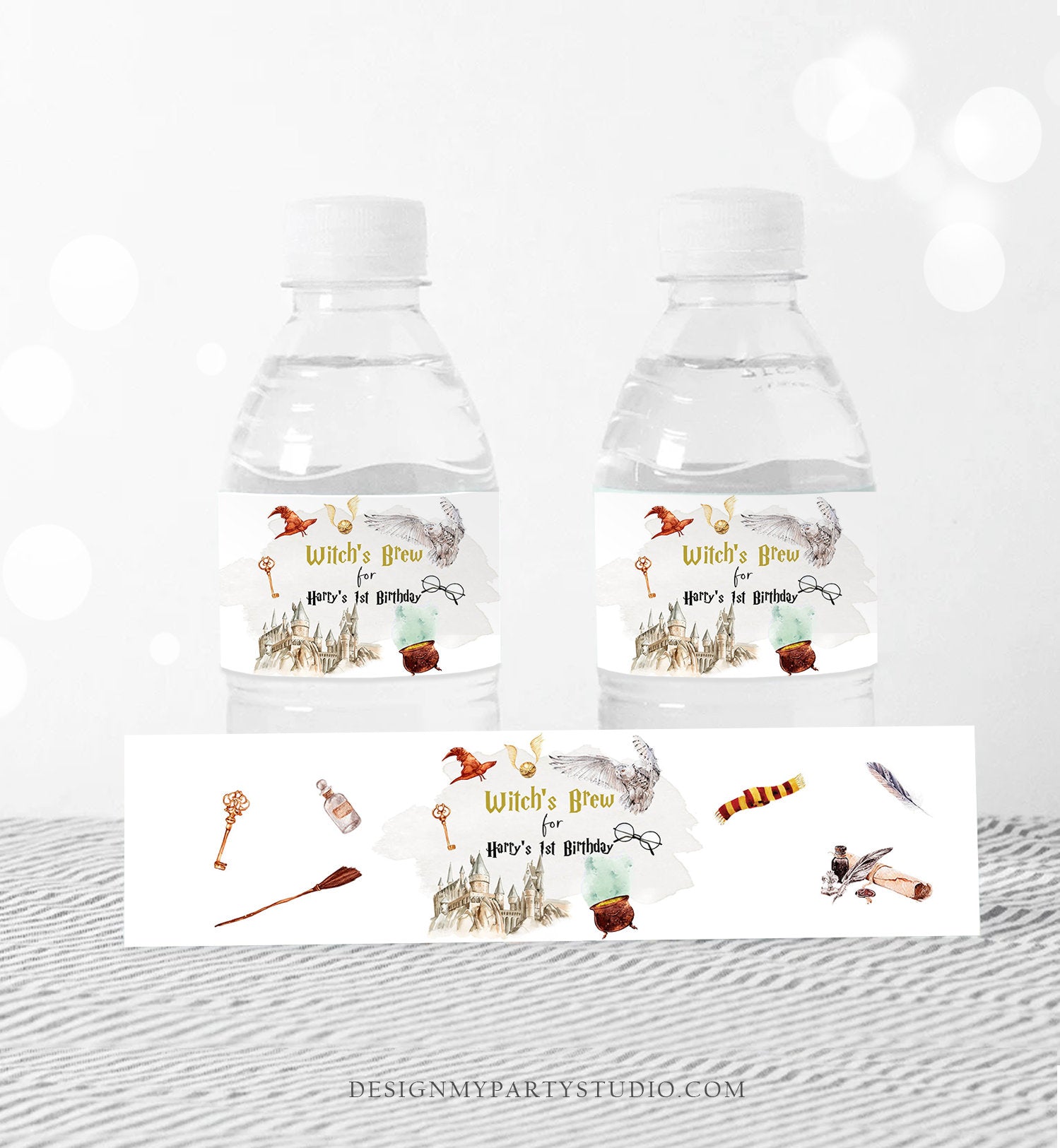 Editable Wizard Water Bottle Labels Wizard Birthday Wizard Baby Shower Chosen One Magical Bundle Wizardry Boy Download Template Corjl 0440