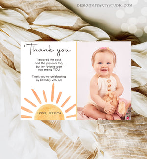 Editable Sun Thank You Card Sun Birthday Party Thank You Note Sunshine 1st Trip Around the Sun First Printable Template Corjl Digital 0431