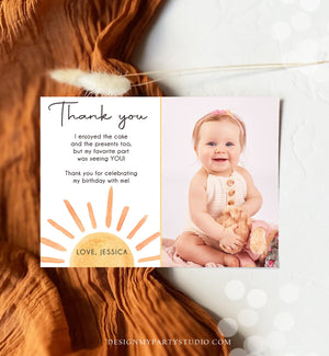 Editable Sun Thank You Card Sun Birthday Party Thank You Note Sunshine 1st Trip Around the Sun First Printable Template Corjl Digital 0431