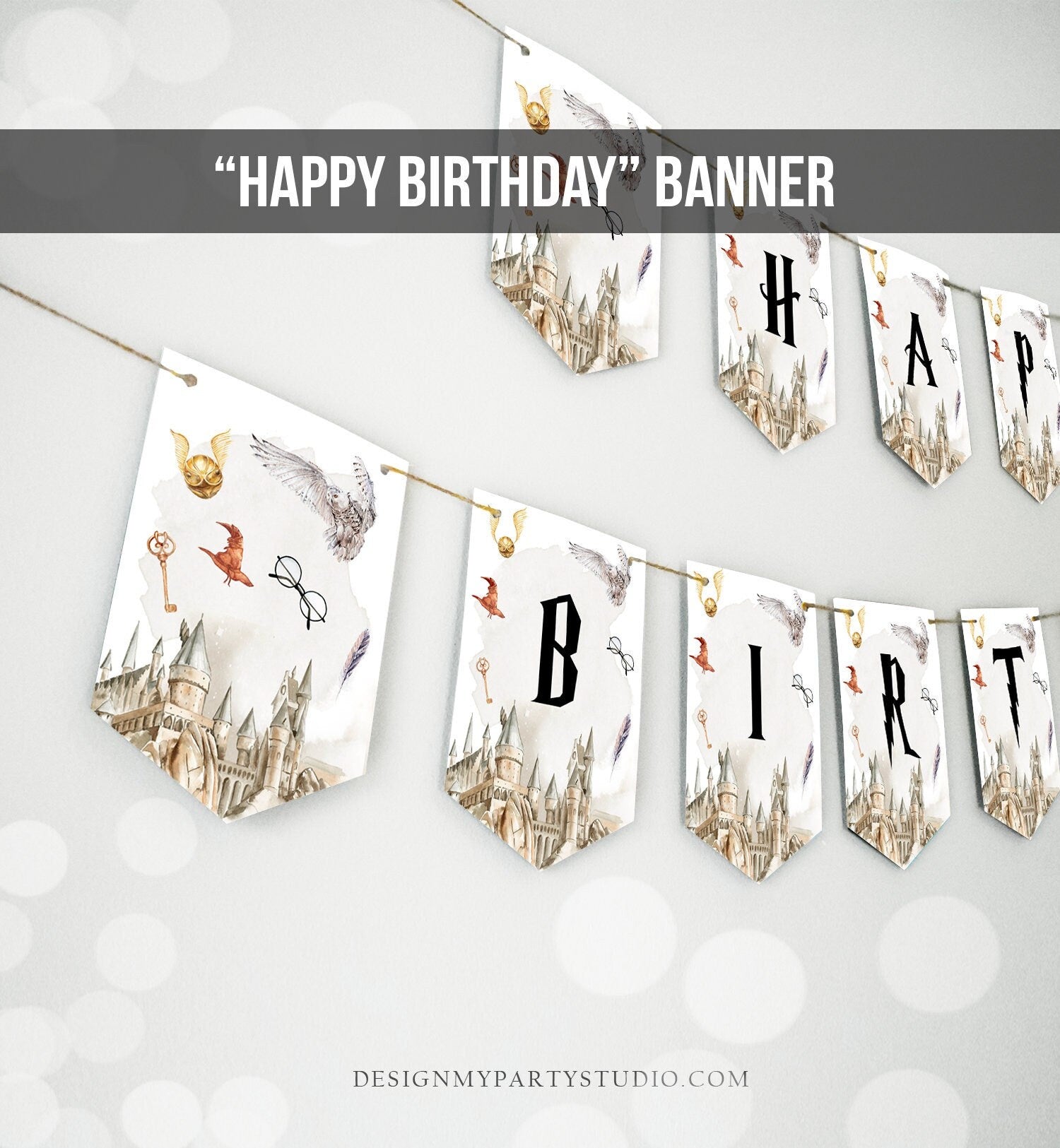 Happy Birthday Banner Wizard Birthday Boy Wizardry Birthday Decorations The Chosen One Magical Instant Download PRINTABLE DIGITAL DIY 0440