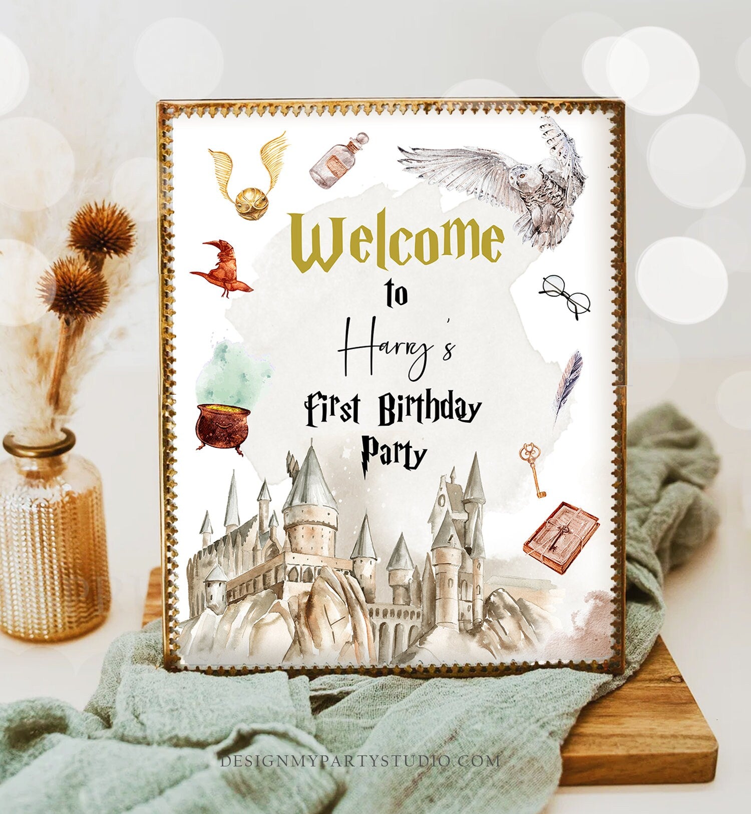 Editable Wizard Birthday Welcome Sign Boy Magic School Birthday Welcome Poster The Chosen One Wizardry Castle Template Corjl PRINTABLE 0440