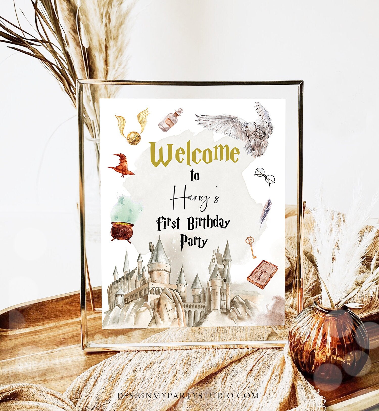 Editable Wizard Birthday Welcome Sign Boy Magic School Birthday Welcome Poster The Chosen One Wizardry Castle Template Corjl PRINTABLE 0440