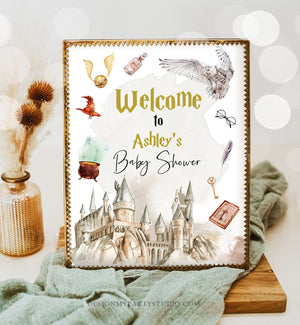 Editable Wizard Baby Shower Welcome Sign Magic School Shower Welcome Poster Magical Bundle Wizardry Neutral Template Corjl PRINTABLE 0440