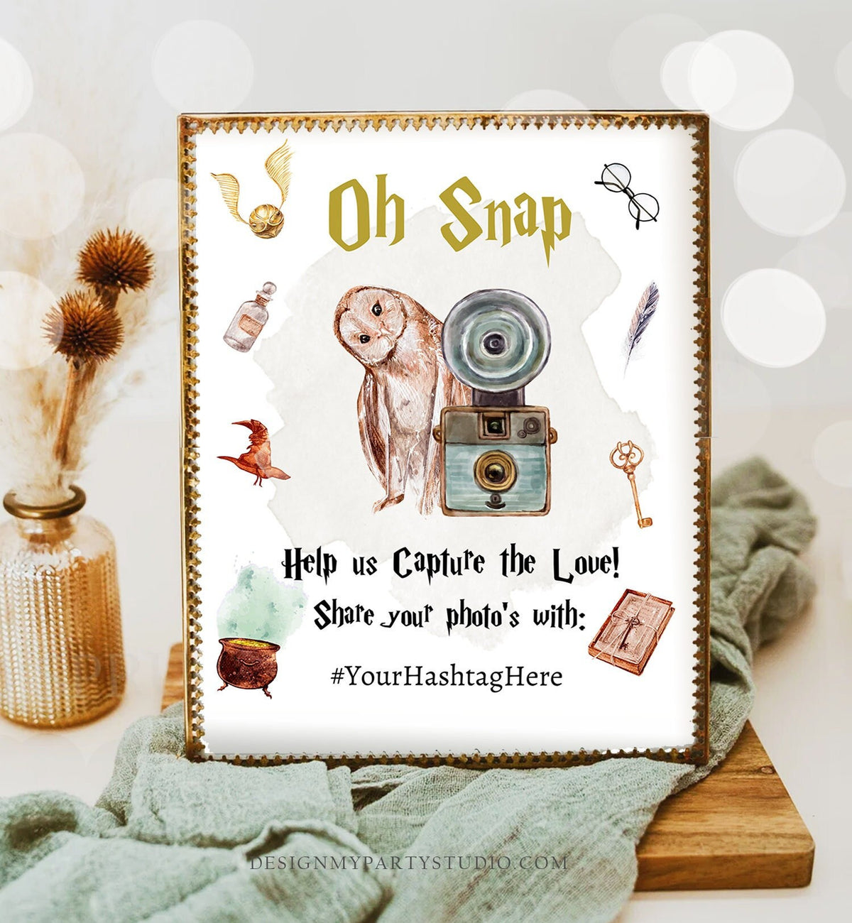 Editable Oh Snap Hashtag Sign Wizard Themed Magical Wedding Poster Bridal Shower Wizardry Baby Shower Birthday Template Corjl PRINTABLE 0440