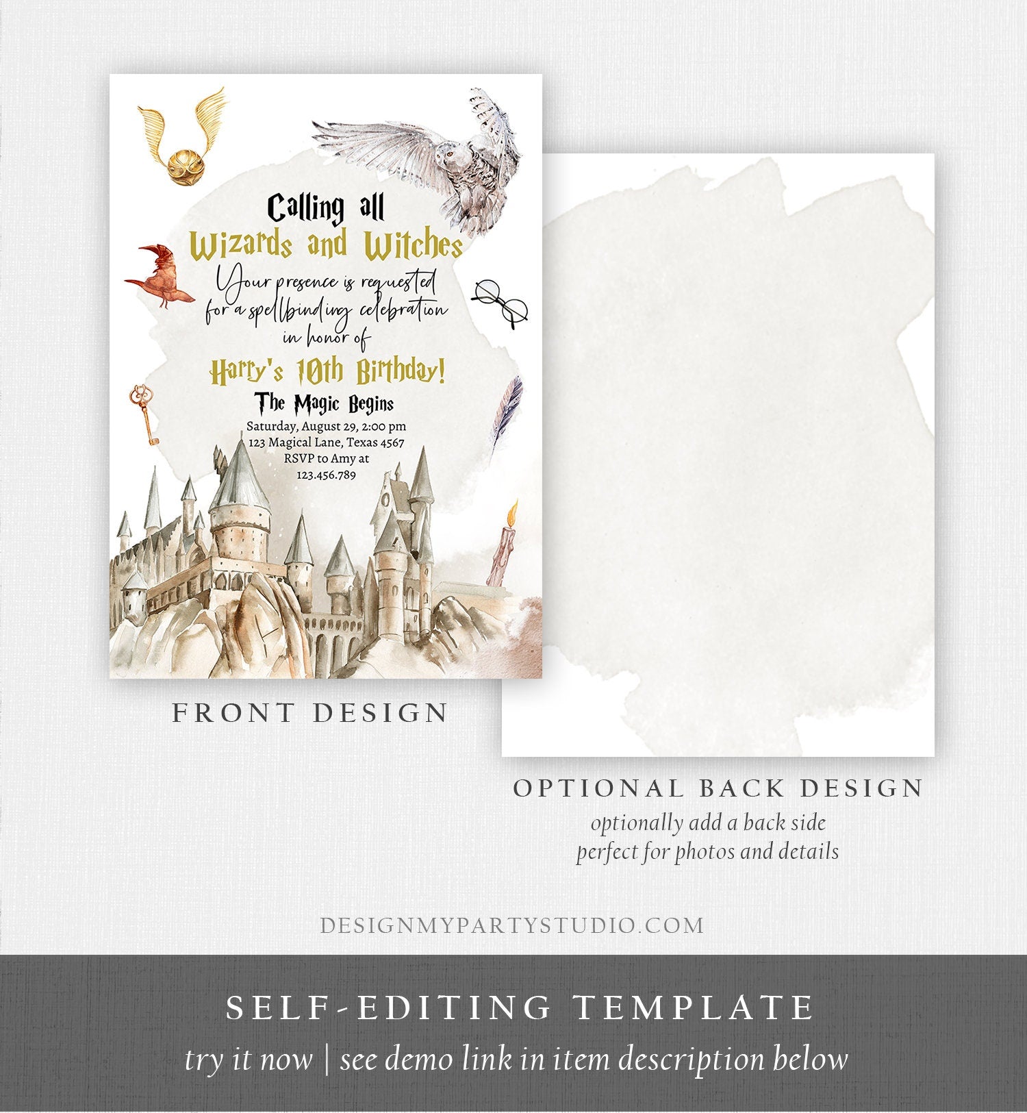 Editable Wizards Witches Birthday Invitation Magical Birthday Invite Castle Wizardry Party Download Printable Template Digital Corjl 0440