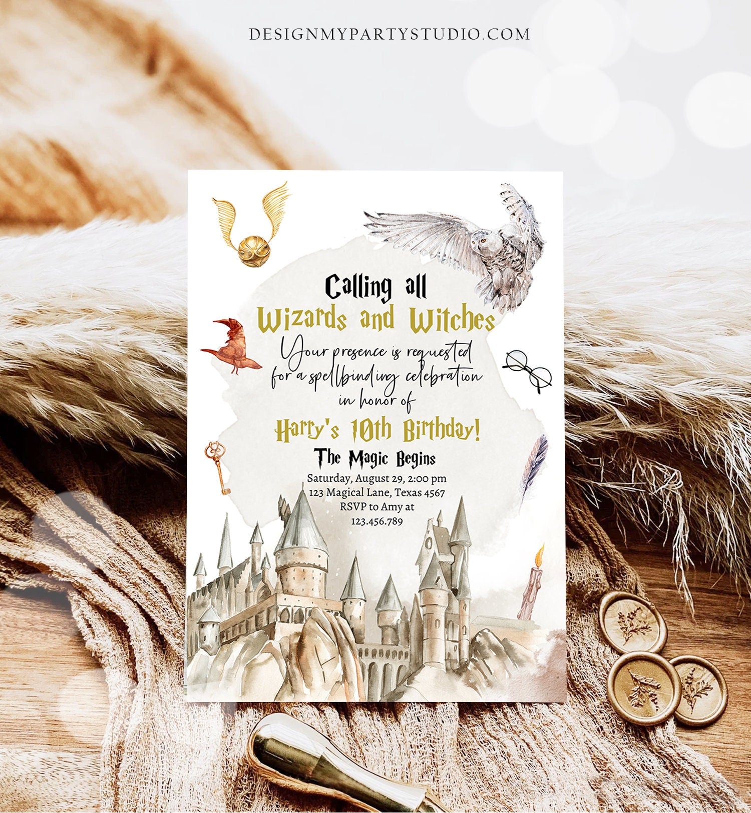 Editable Wizards Witches Birthday Invitation Magical Birthday Invite Castle Wizardry Party Download Printable Template Digital Corjl 0440