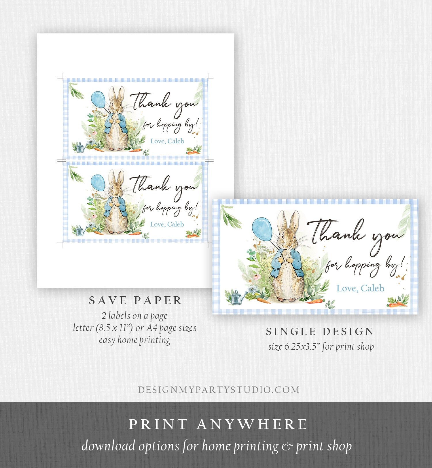 Editable Peter Rabbit Gable Gift Box Label Bunny Favors Peter Rabbit Birthday Thank You Hopping Boy Blue Download Printable Corjl 0351