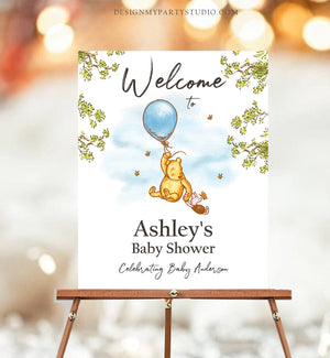 Editable Winnie The Pooh Welcome Sign Pooh Baby Shower Boy Blue Classic Winnie The Pooh Party Boy Decor Corjl Template Printable 0425