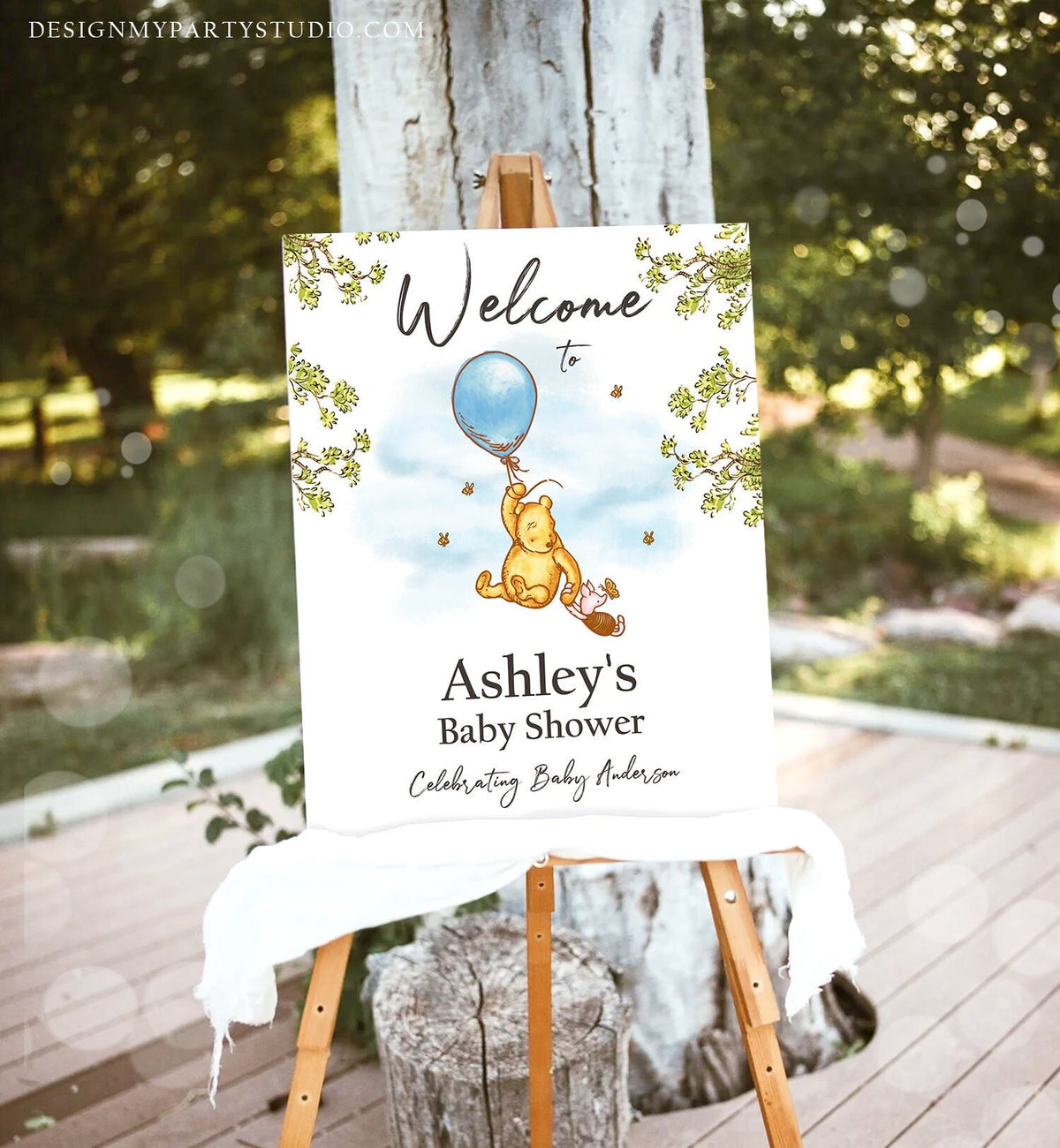 Editable Winnie The Pooh Welcome Sign Pooh Baby Shower Boy Blue Classic Winnie The Pooh Party Boy Decor Corjl Template Printable 0425