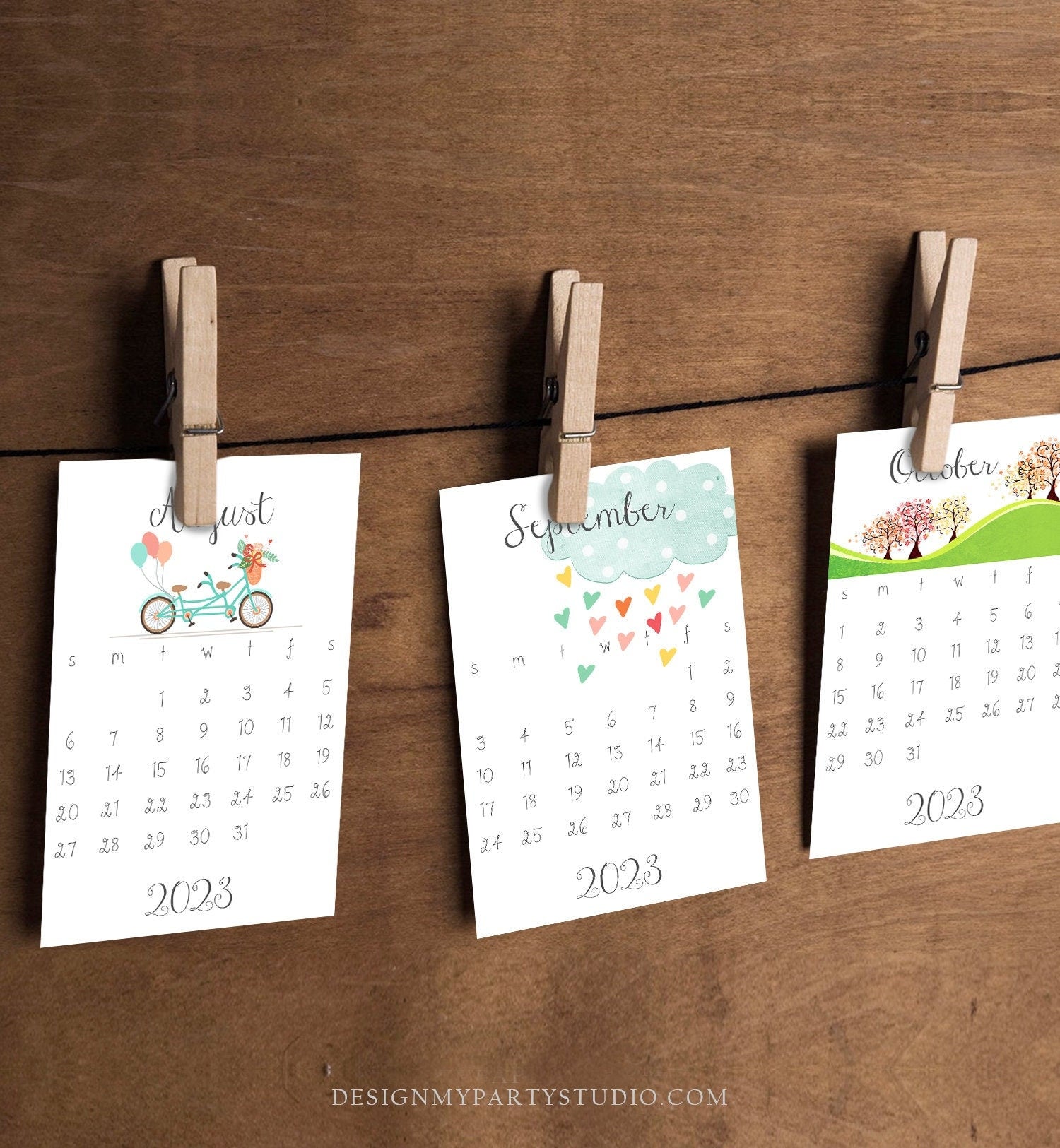 PRINTABLE 2023 Calendar Wall Calendar Desk Calendar Classroom School Calendar 4x6 Month Year Seasons Colorful Digital Instant Download DIY