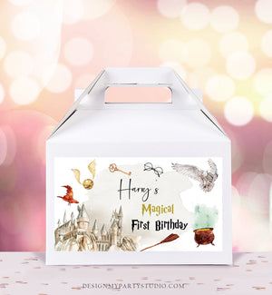 Editable Wizard Birthday Favor Box Favor Label Magical Birthday Label Castle Boy School Wizardry Party Digital Download Printable Corjl 0440