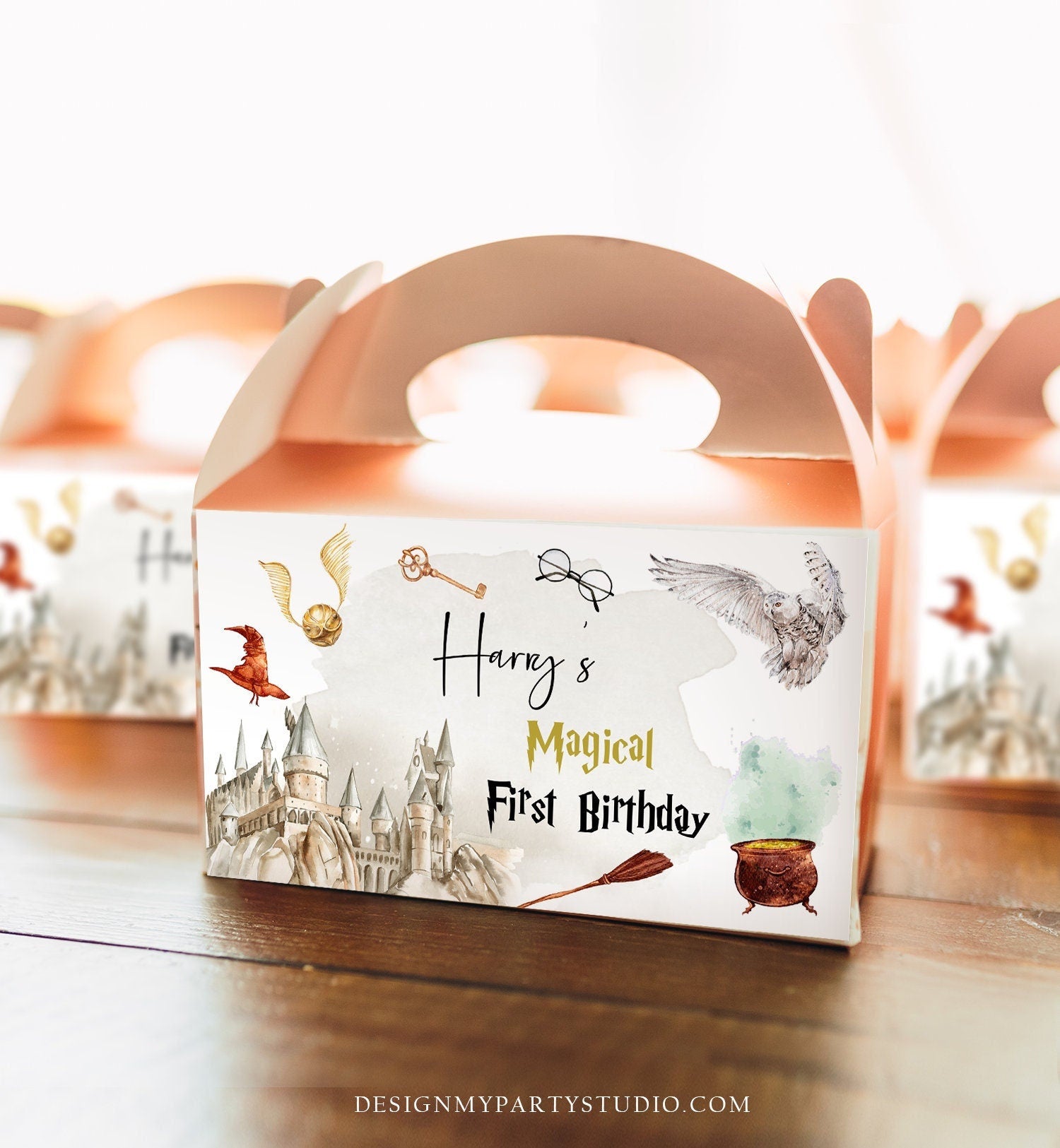 Editable Wizard Birthday Favor Box Favor Label Magical Birthday Label Castle Boy School Wizardry Party Digital Download Printable Corjl 0440