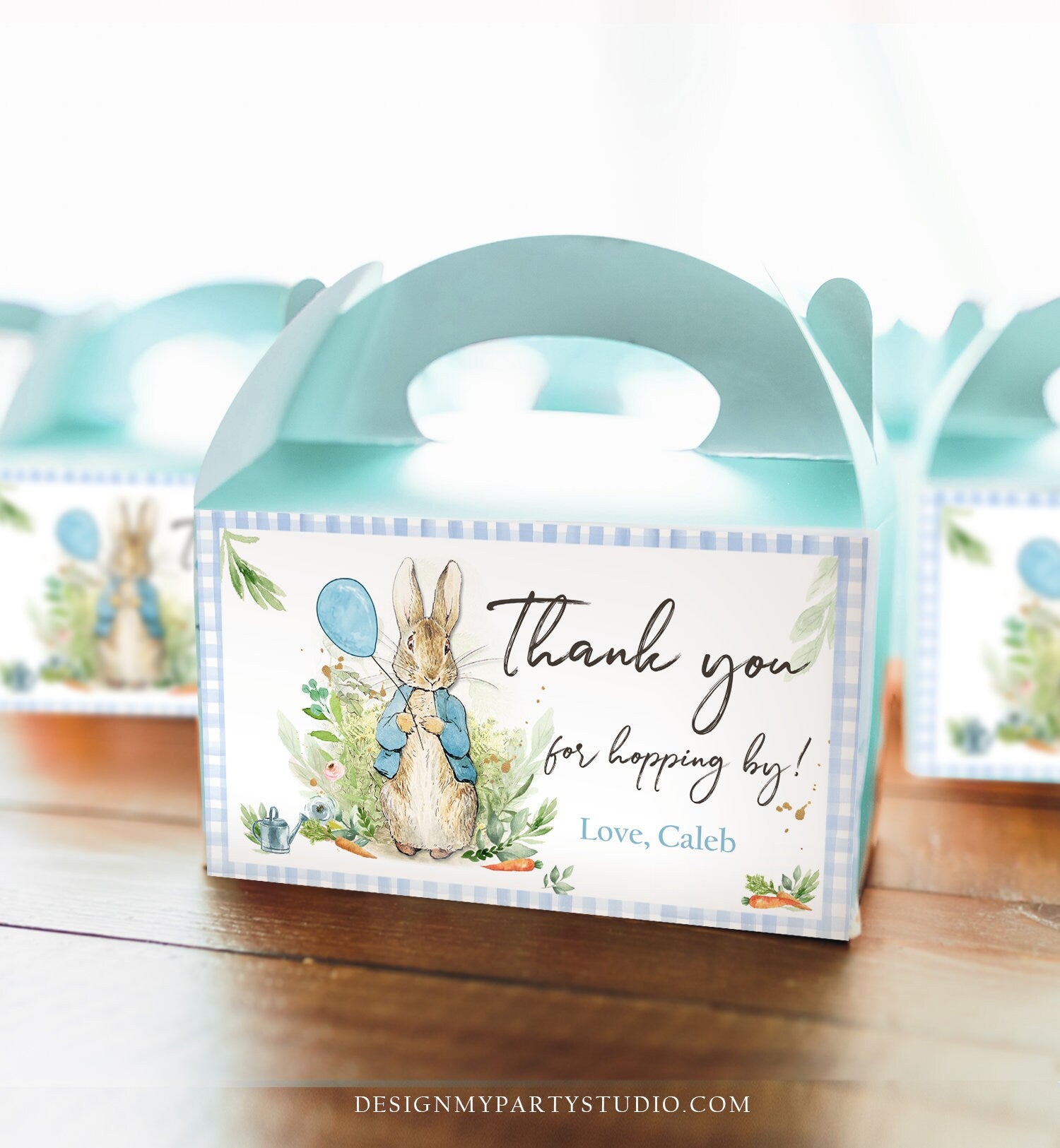 Editable Peter Rabbit Gable Gift Box Label Bunny Favors Peter Rabbit Birthday Thank You Hopping Boy Blue Download Printable Corjl 0351