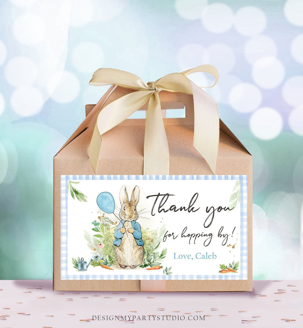 Editable Peter Rabbit Gable Gift Box Label Bunny Favors Peter Rabbit Birthday Thank You Hopping Boy Blue Download Printable Corjl 0351