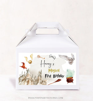 Editable Wizard Birthday Favor Box Favor Label Magical Birthday Label Castle Boy School Wizardry Party Digital Download Printable Corjl 0440