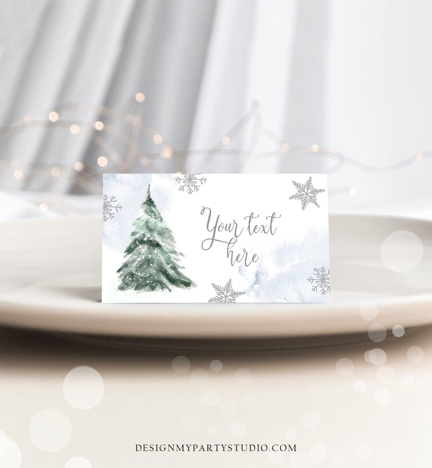 Editable Baby It's Cold Outside Tent Cards Winter Tree Labels Boy Birthday Baby Shower Place Cards Christmas Printable Template Corjl 0363