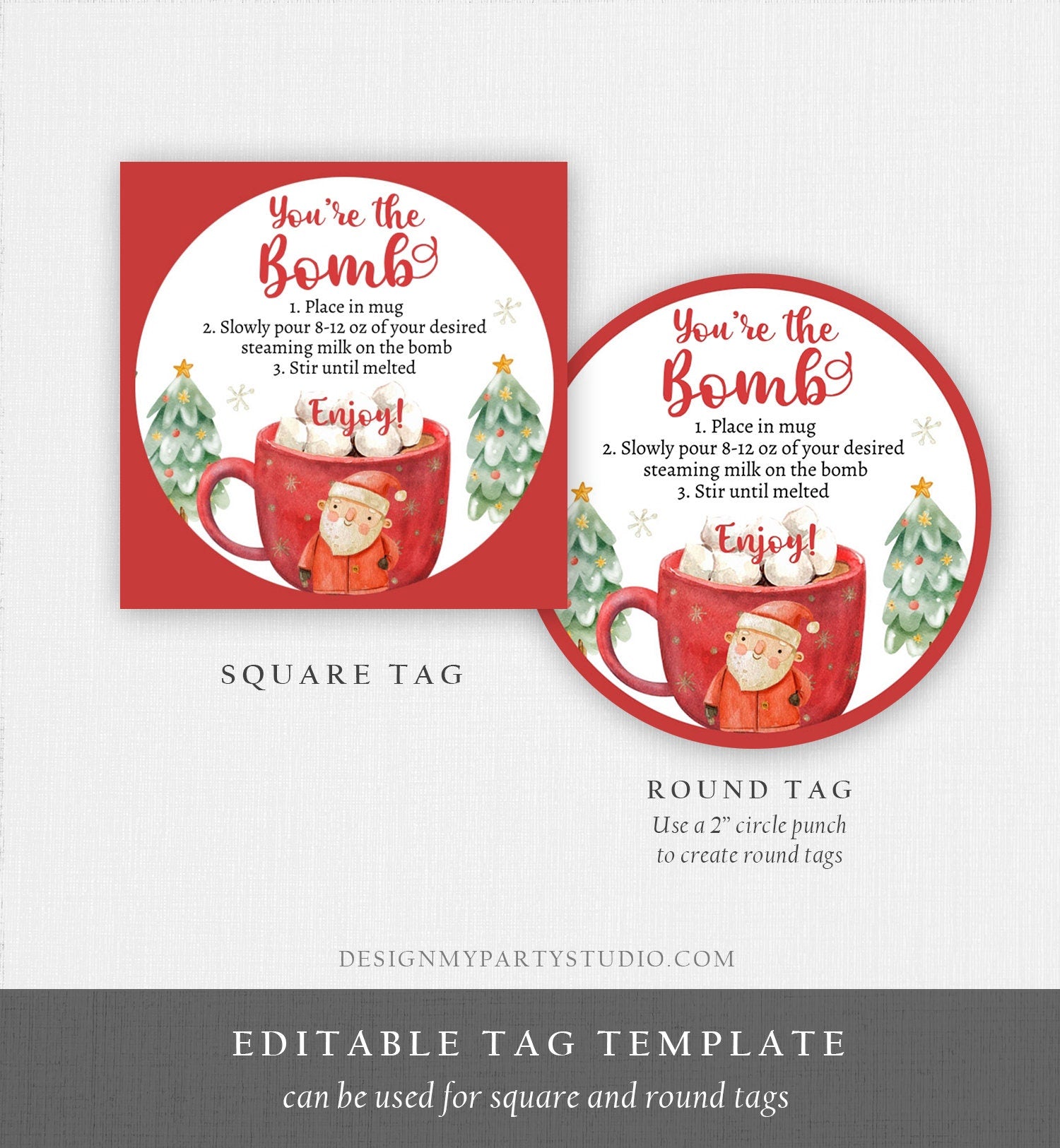 Editable Hot Chocolate Bomb Tags Bomb Instructions Cookies and Cocoa Favor Tags Winter Christmas You're The Bomb Digital PRINTABLE 0445 0443