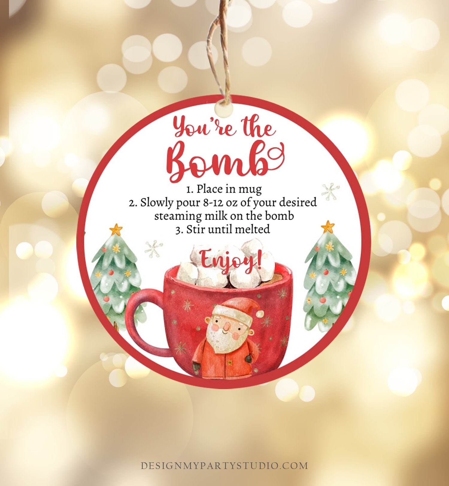 Editable Hot Chocolate Bomb Tags Bomb Instructions Cookies and Cocoa Favor Tags Winter Christmas You're The Bomb Digital PRINTABLE 0445 0443