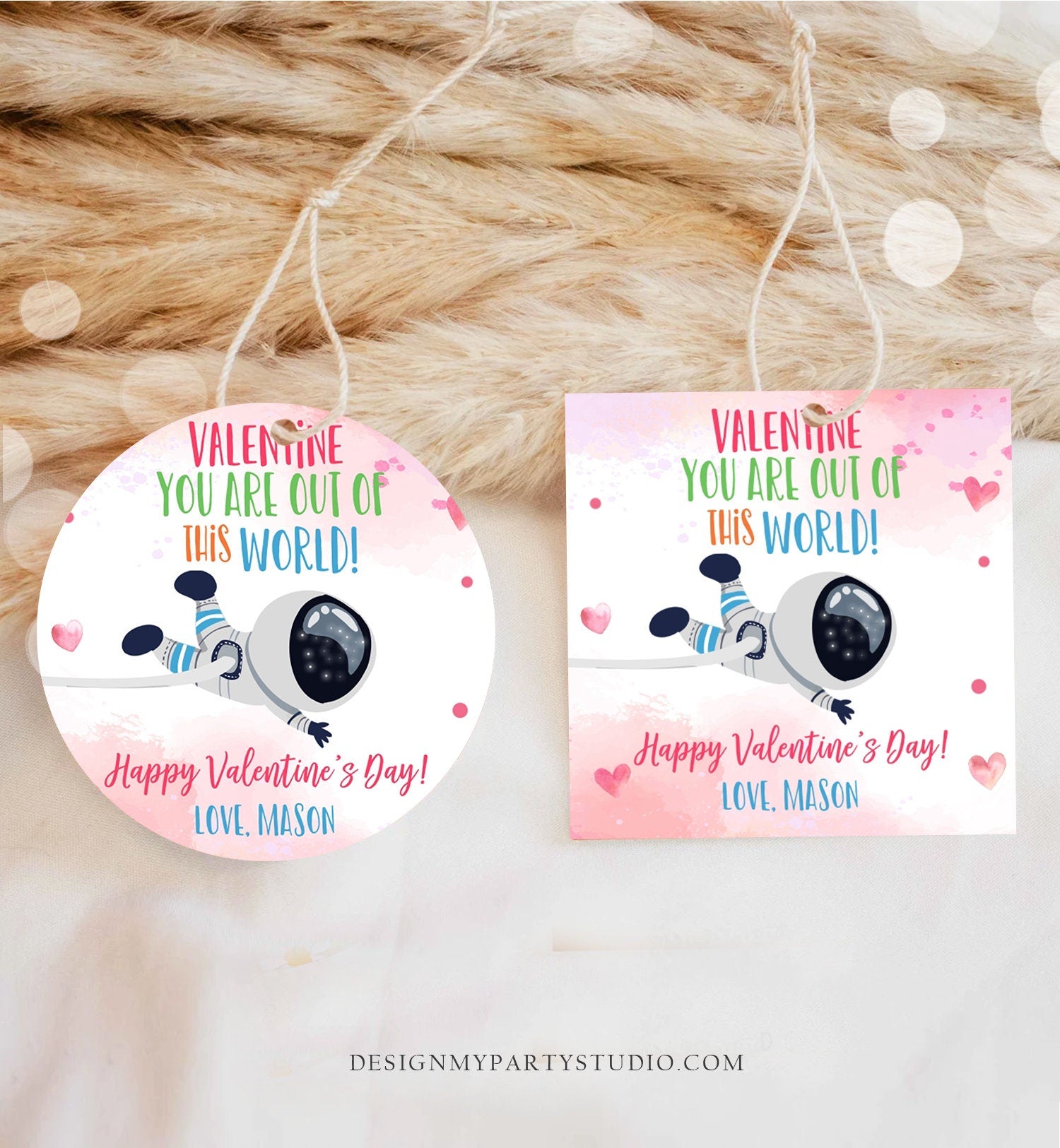 Editable Valentine You Are Out Of This World Favor Tag Thank You Space Astronaut Space Valentine's Day Sticker Kids School Printable 0370