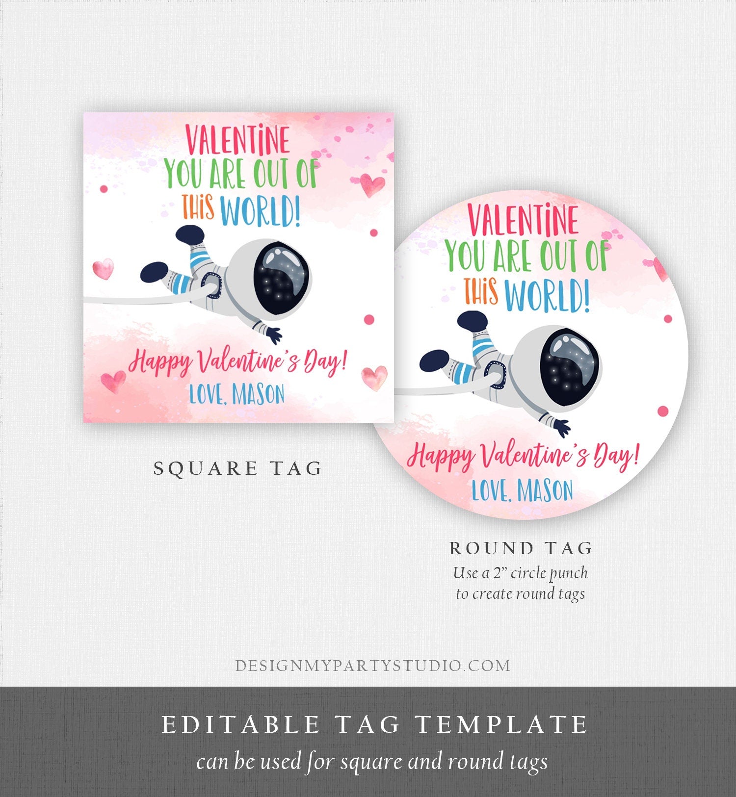 Editable Valentine You Are Out Of This World Favor Tag Thank You Space Astronaut Space Valentine's Day Sticker Kids School Printable 0370