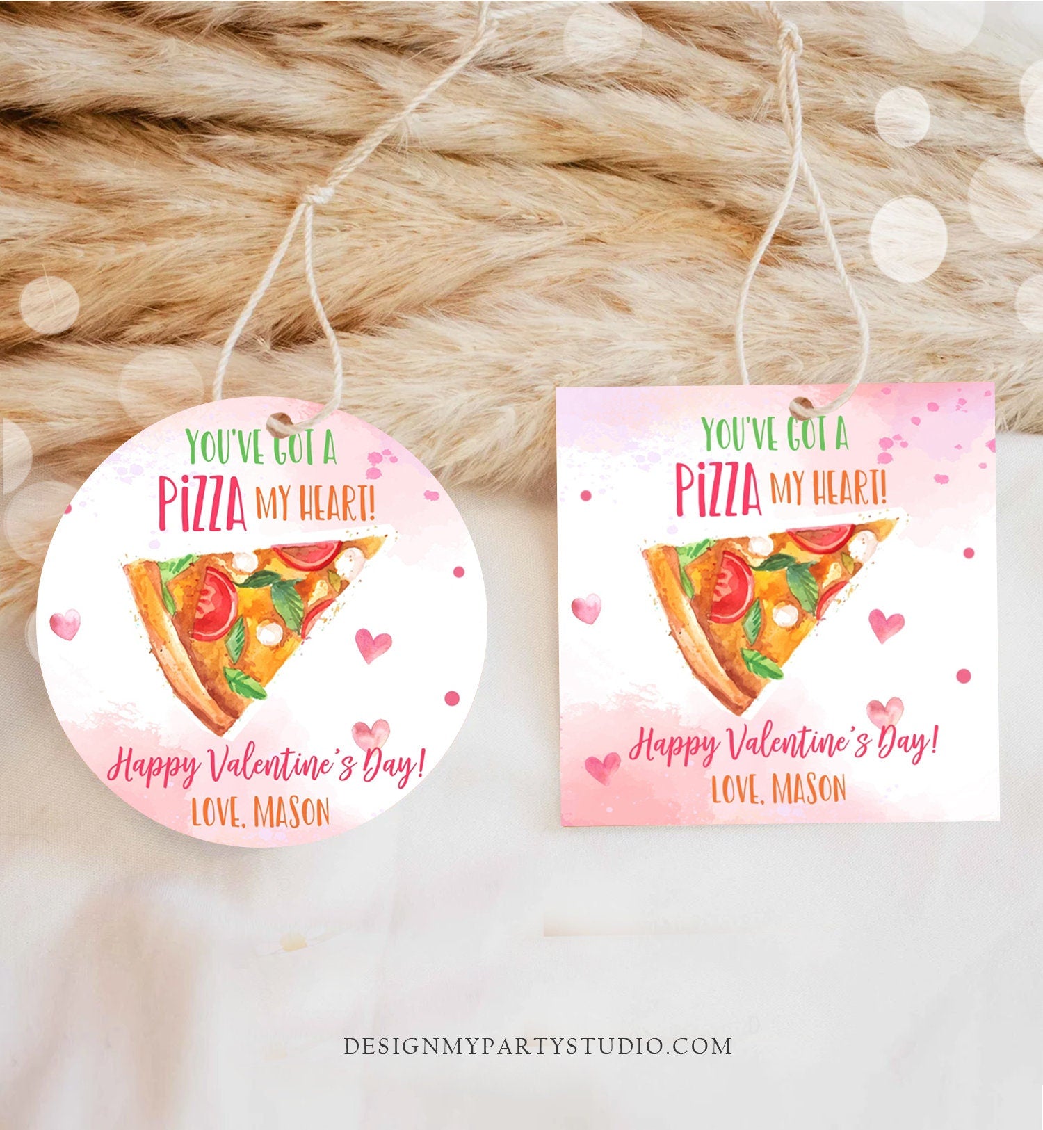 Editable Valentine You've Got A Pizza My Heart Favor Tag Cookie Tag Valentine's Day Sticker Kids School Pizza Tags Template Printable 0370