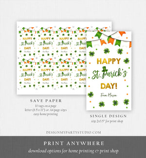 Editable Happy St Patrick's Day Thank You Favor Tag Lucky One Horseshoe Girl Pink Gold Clover Teacher Appreciation Corjl Template 0451 0379