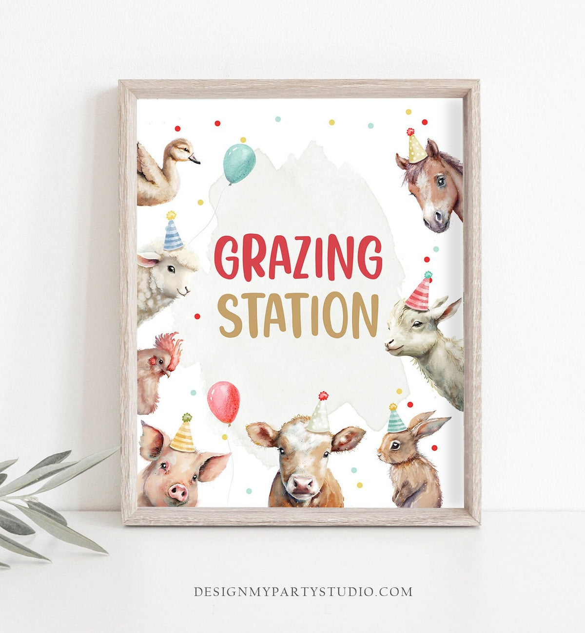 Grazing Station Food Party Sign Farm Birthday Sign Table Decor Barnyard Birthday Farm Animals Boy Red Snacks Farm Party PRINTABLE 0448