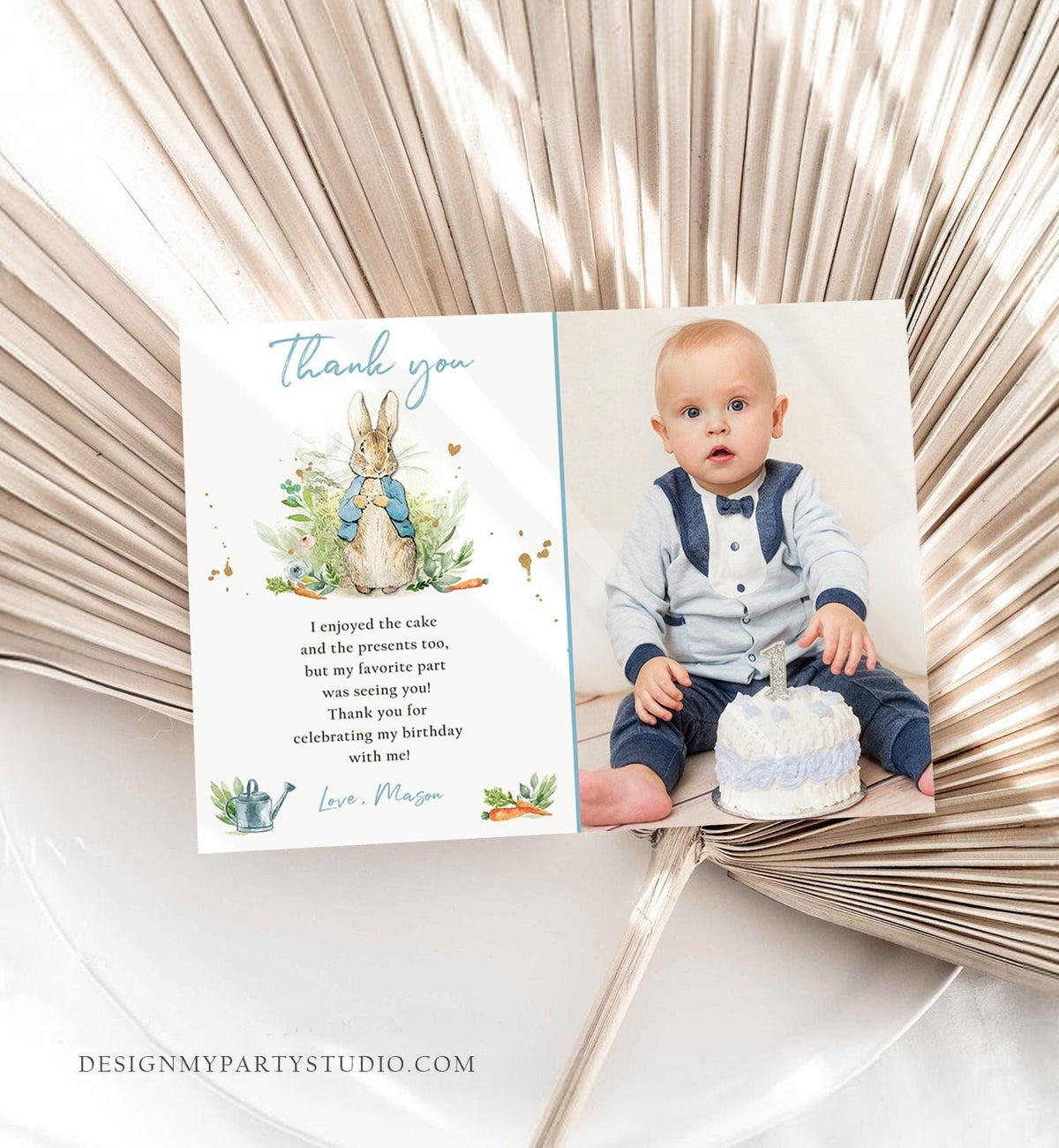 Editable Peter Rabbit Birthday Thank You Card Blue Boy Baby Shower Rustic Peter Rabbit Spring Bunny Digital Corjl Template Printable 0351