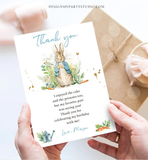 Editable Peter Rabbit Birthday Thank You Card Blue Boy Baby Shower Rustic Peter Rabbit Spring Bunny Digital Corjl Template Printable 0351