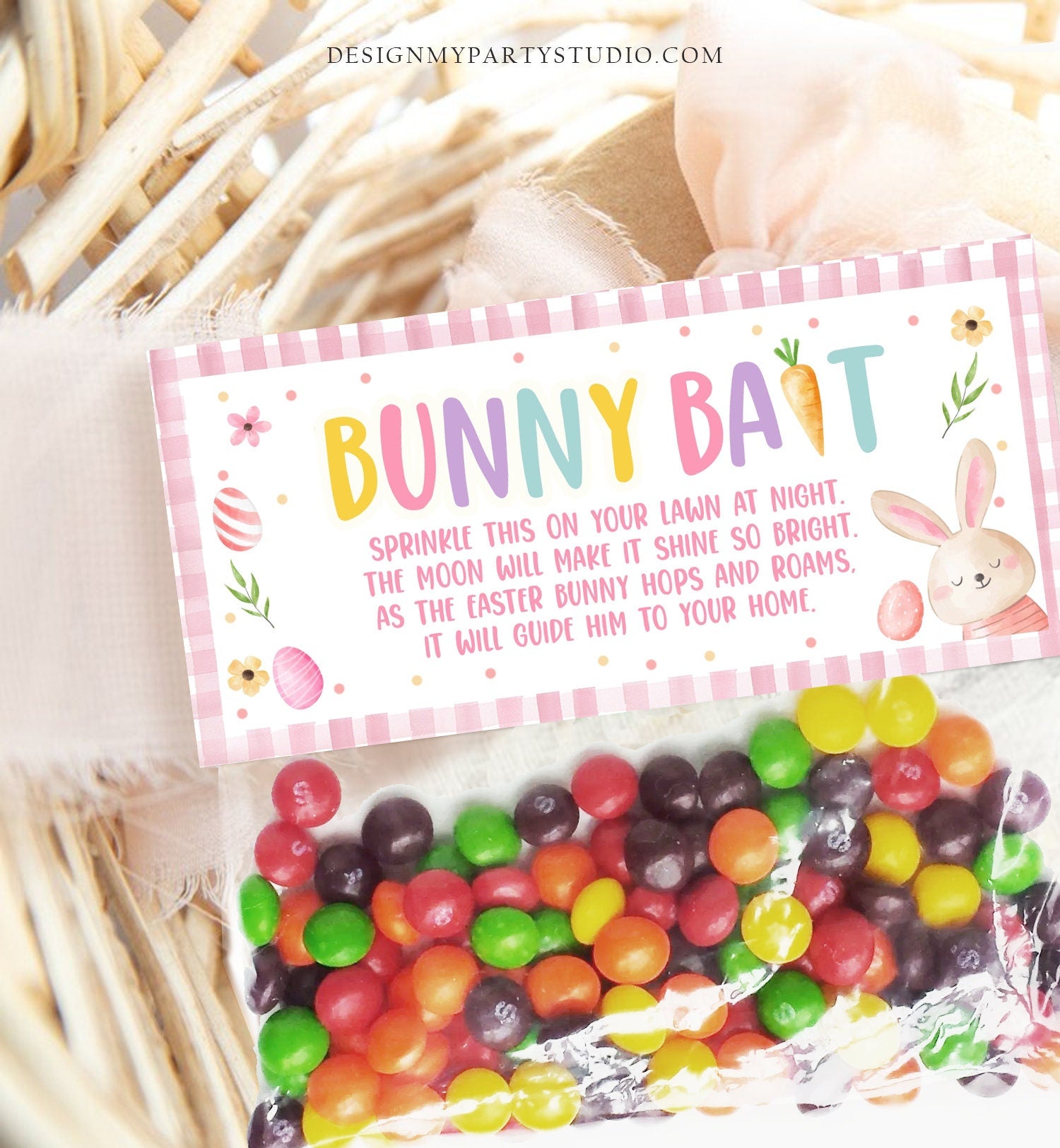 Editable Easter Bunny Bait Treat Bag Toppers Easter Favor Bag Easter Treat Kids School Easter Basket Food Tag Corjl Template Printable 0449