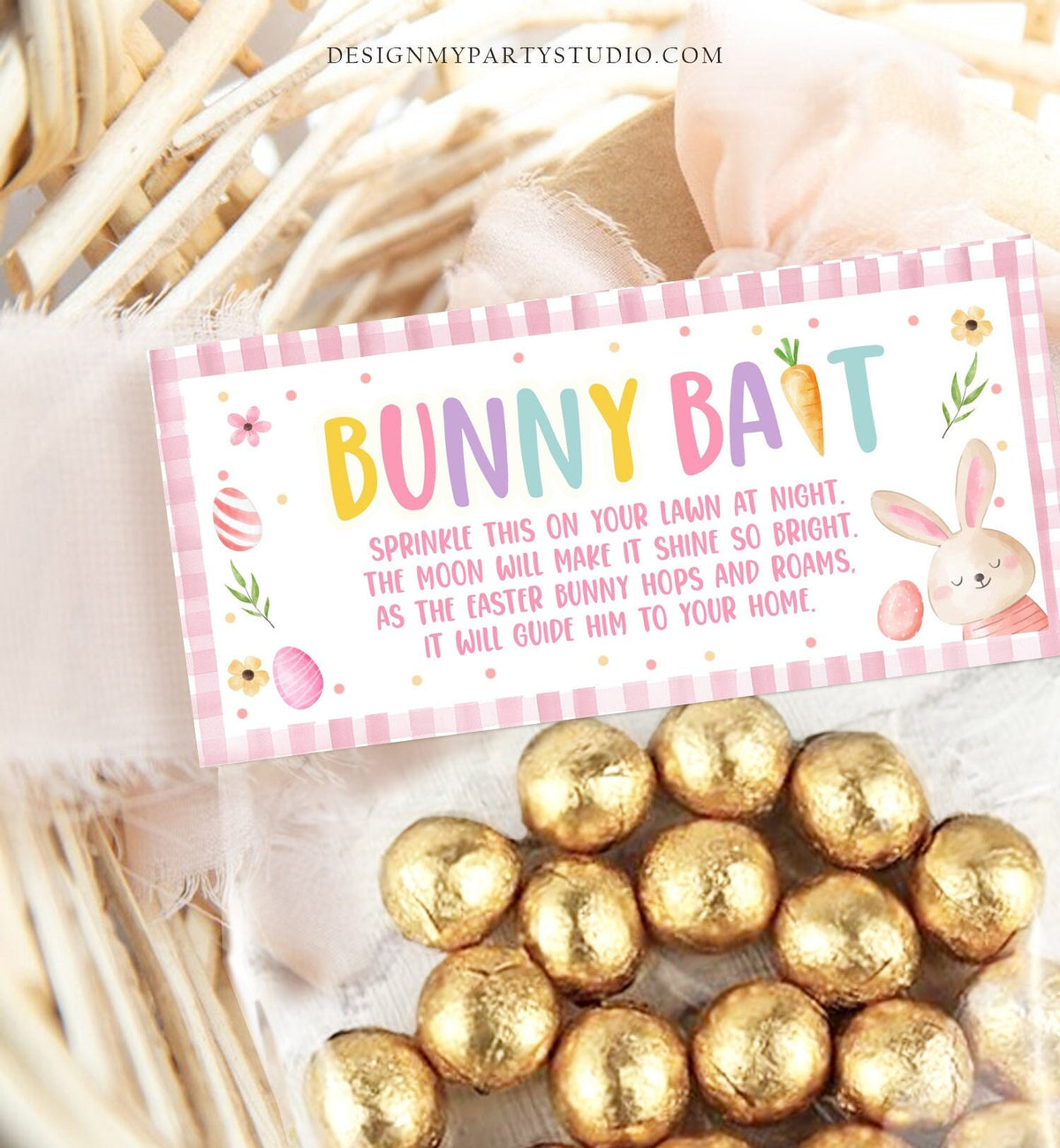 Editable Easter Bunny Bait Treat Bag Toppers Easter Favor Bag Easter Treat Kids School Easter Basket Food Tag Corjl Template Printable 0449