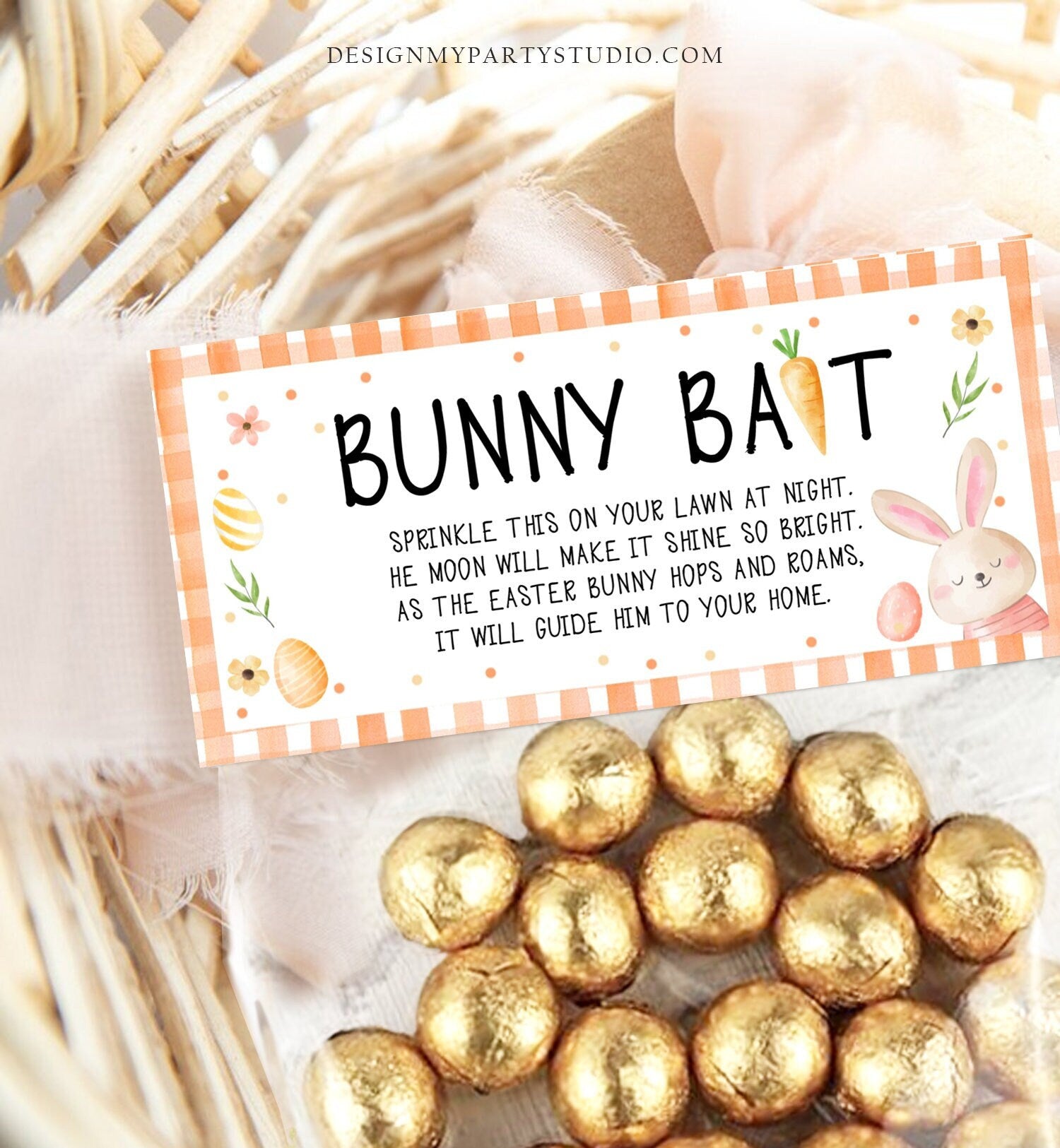 Editable Easter Bunny Bait Treat Bag Toppers Easter Favor Bag Easter Treat Kids School Easter Basket Food Tag Corjl Template Printable 0449