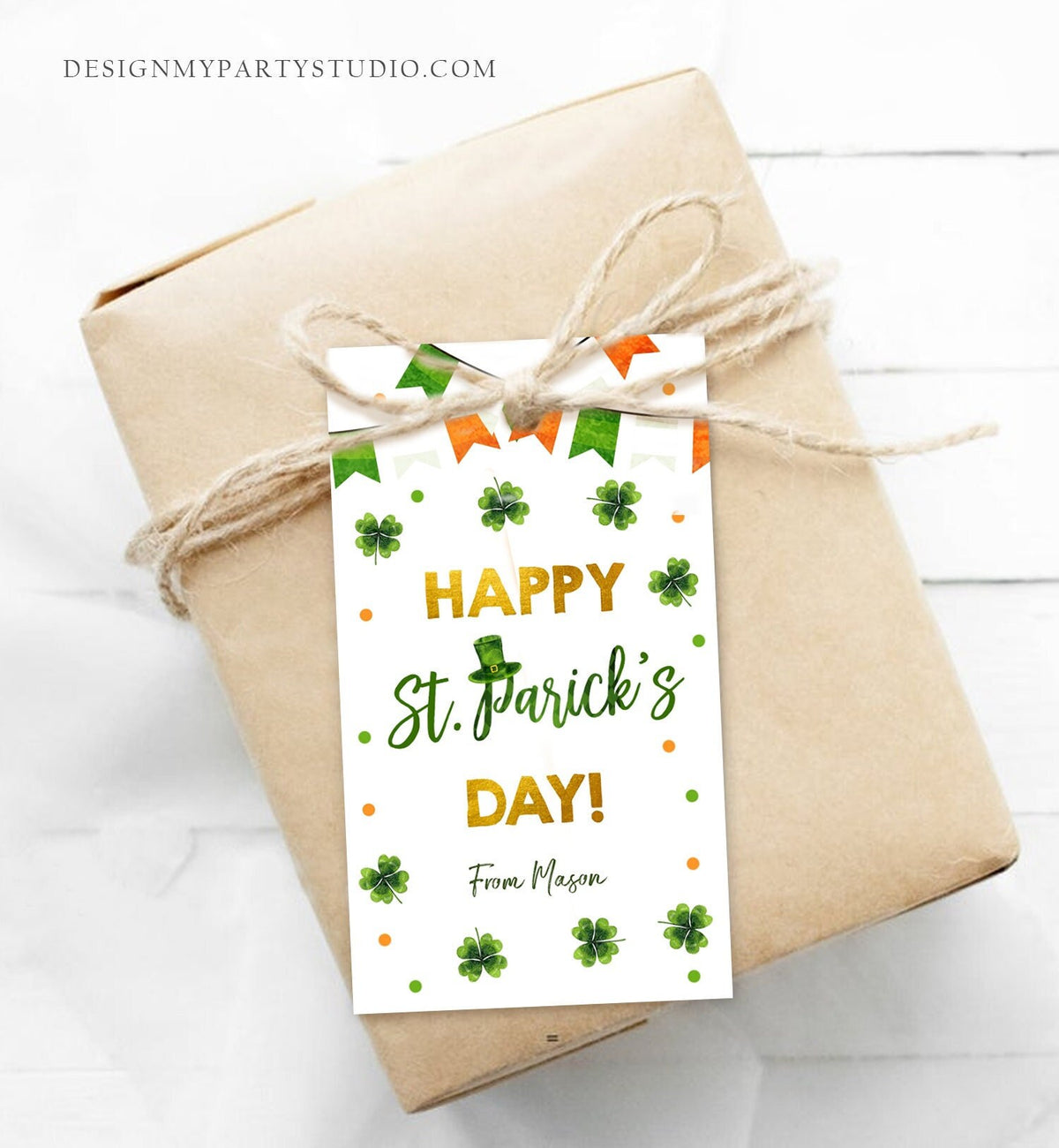 Editable Happy St Patrick&#39;s Day Thank You Favor Tag Lucky One Horseshoe Girl Pink Gold Clover Teacher Appreciation Corjl Template 0451 0379