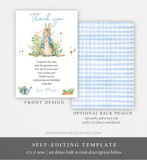 Editable Peter Rabbit Birthday Thank You Card Blue Boy Baby Shower Rustic Peter Rabbit Spring Bunny Digital Corjl Template Printable 0351