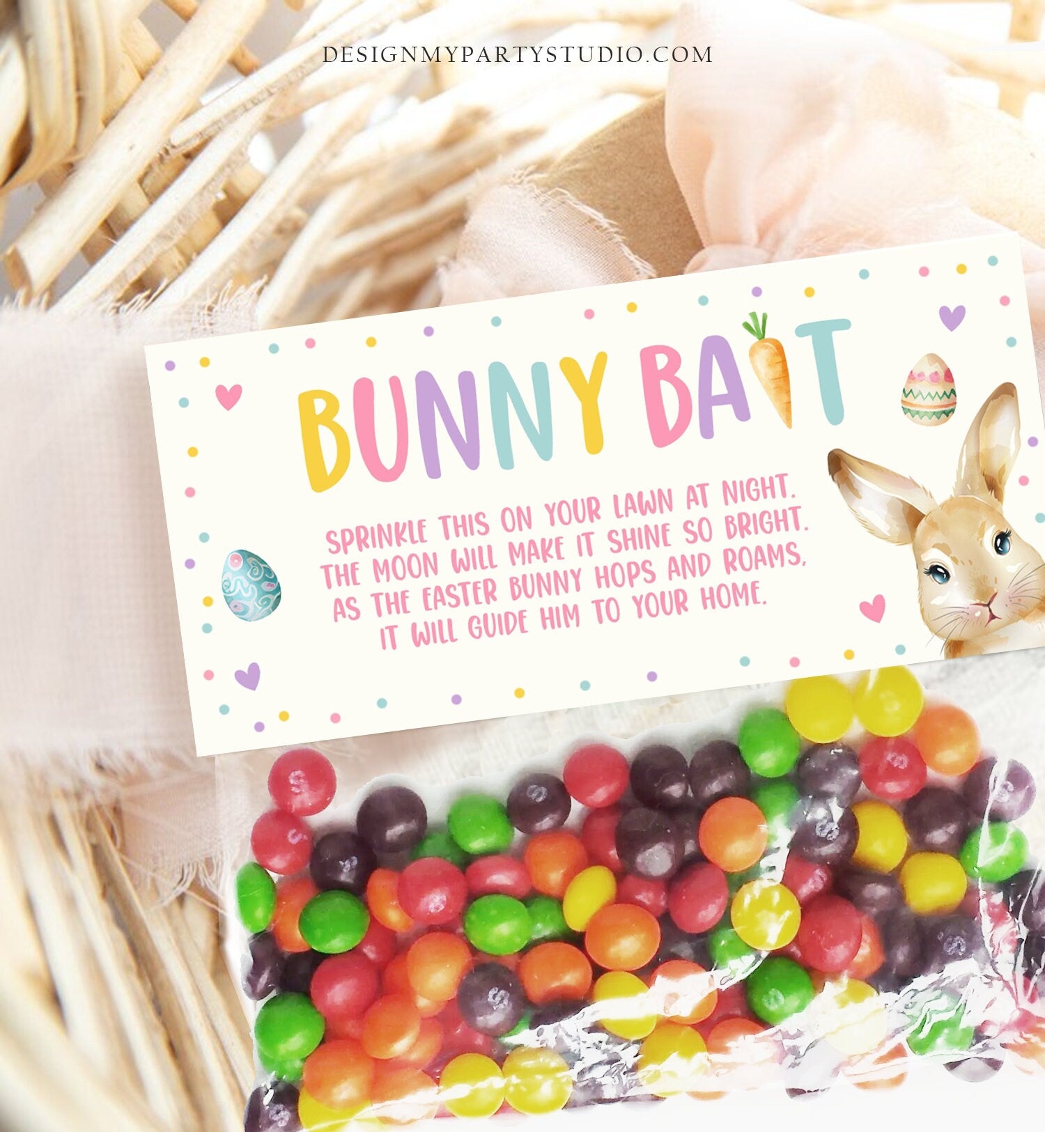 Editable Easter Bunny Bait Treat Bag Toppers Easter Favor Bag Easter Treat Kids School Easter Basket Food Tag Corjl Template Printable 0449