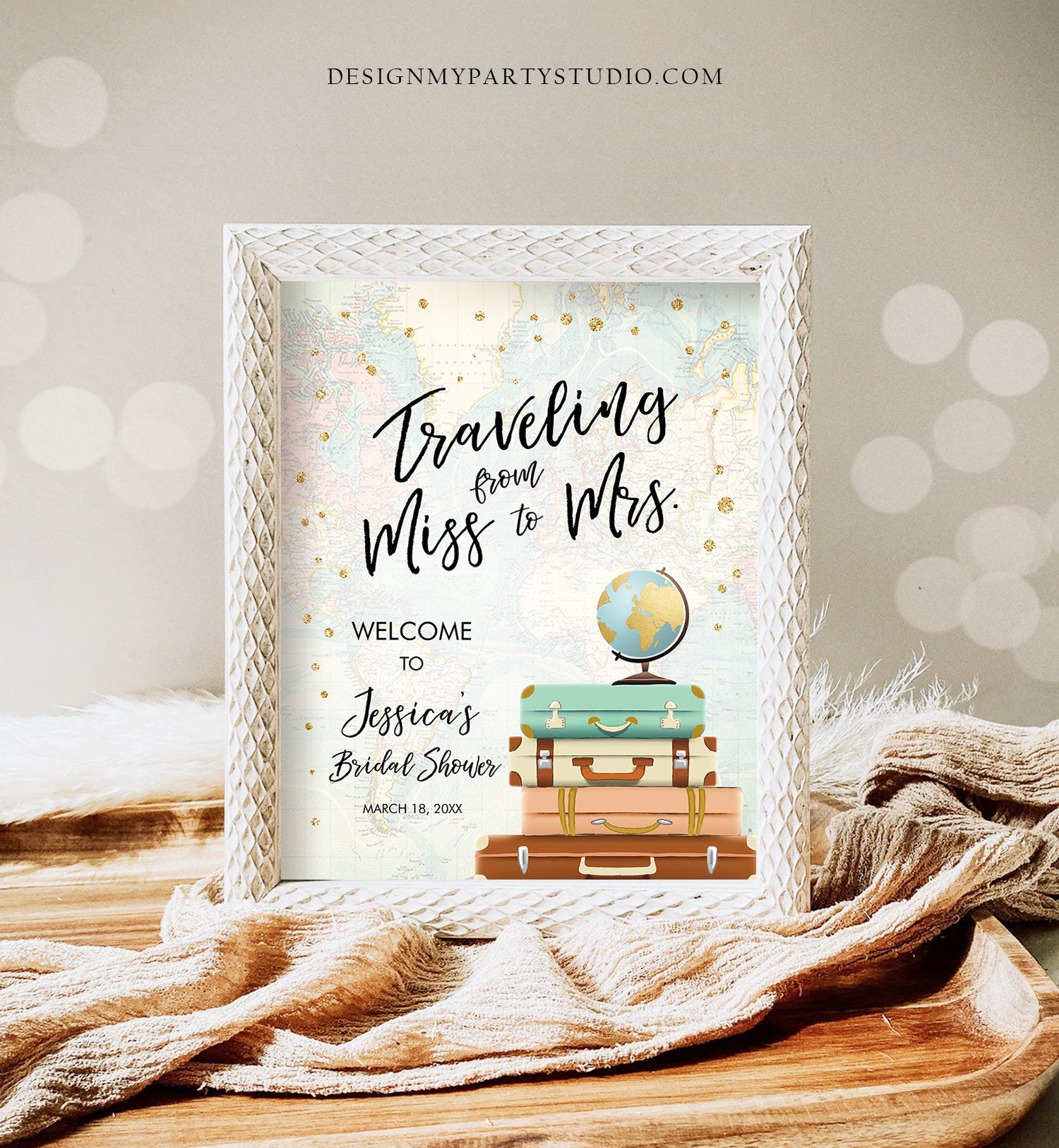 Editable Miss to Mrs Welcome Sign Bridal Shower Traveling From Miss to Mrs Adventure Love is a Journey Floral Pink Corjl Template 0263