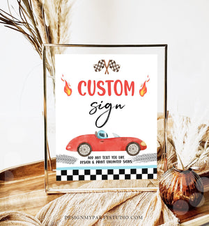 Editable Custom Sign Race Car Birthday Two Fast 2 Curious Racing Vintage Cars Red Boy Party 8x10 Download Corjl Template PRINTABLE 0424