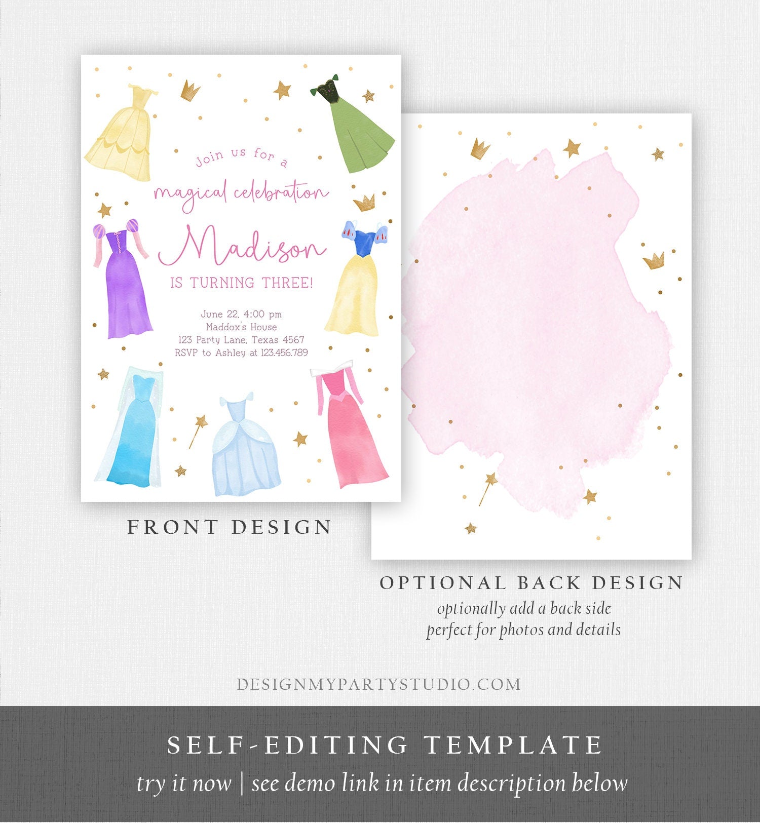 Editable Princess Birthday Invitation Once Upon a Time Princess Royal Birthday Girl Pink Magical Celebration Template Corjl Printable 0462