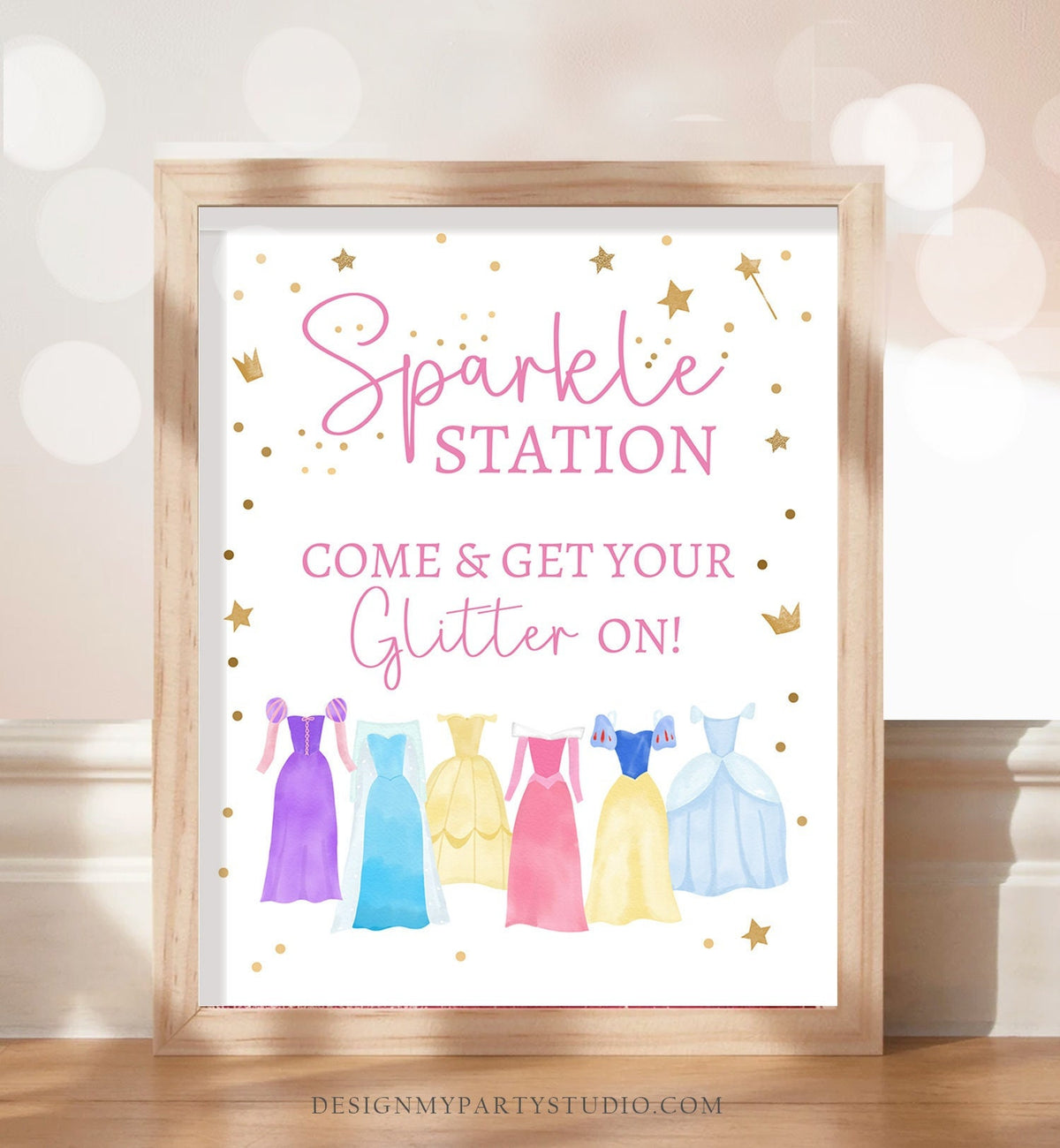 Princess Sparkle Station Sign Princess Birthday Party Sign Pink Gold Princess Decoration Dress-Up Printable Instant Download PRINTABLE 0462