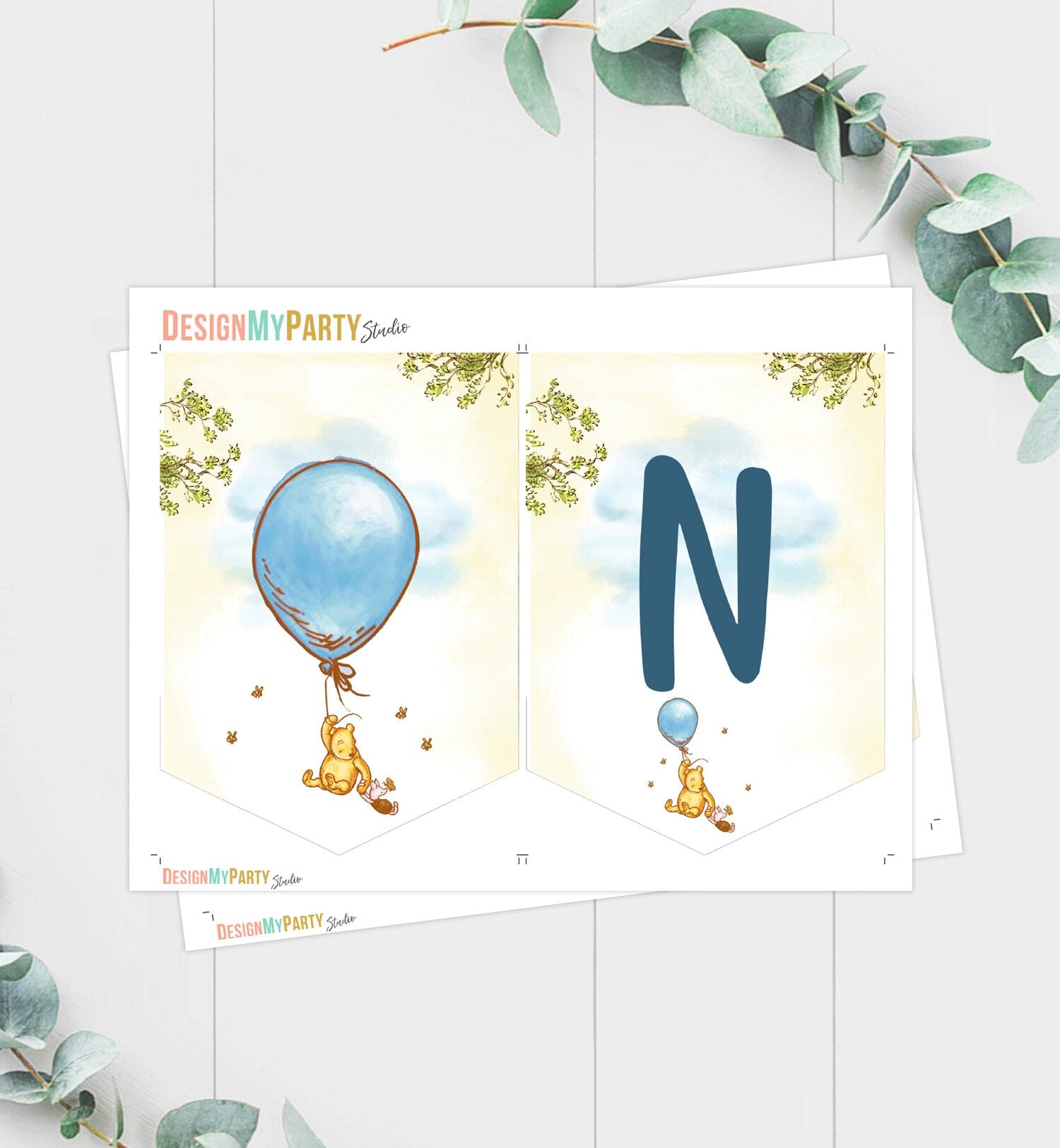 Winnie The Pooh High Chair Banner Classic Pooh 1st First Birthday Boy High Chair ONE Banner Pooh Party Decor Blue PRINTABLE Digital 0425