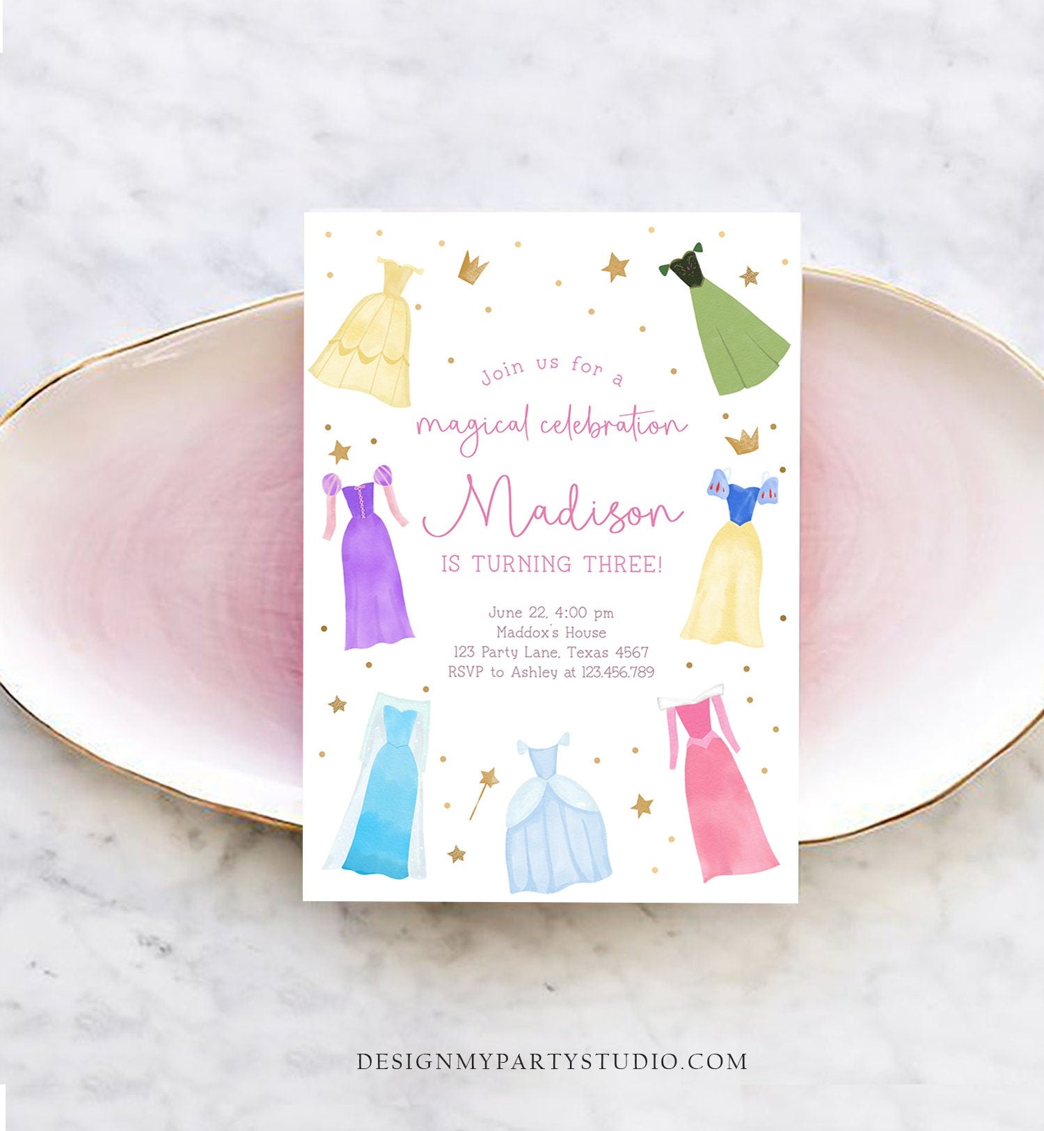 Editable Princess Birthday Invitation Once Upon a Time Princess Royal Birthday Girl Pink Magical Celebration Template Corjl Printable 0462