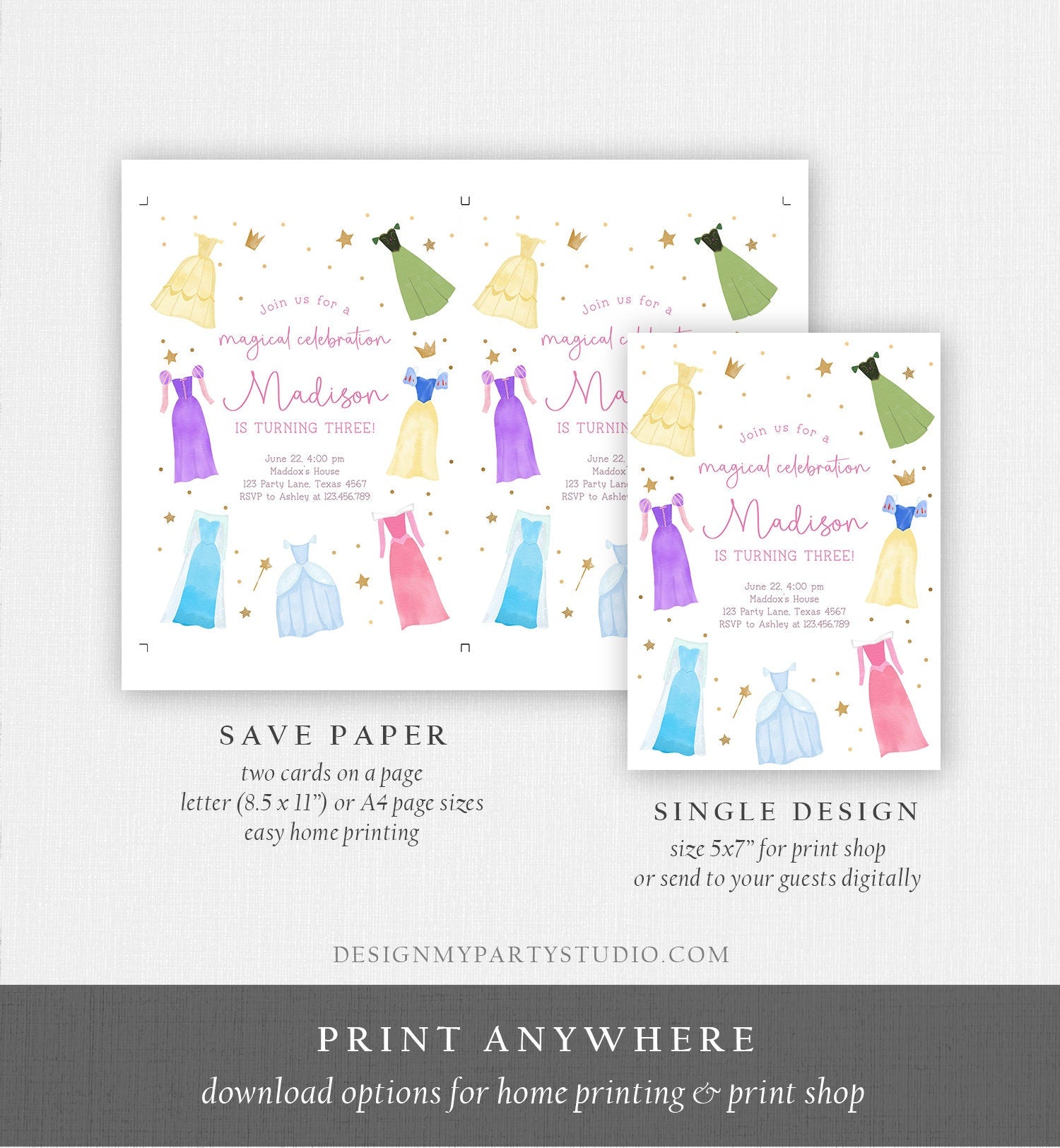 Editable Princess Birthday Invitation Once Upon a Time Princess Royal Birthday Girl Pink Magical Celebration Template Corjl Printable 0462