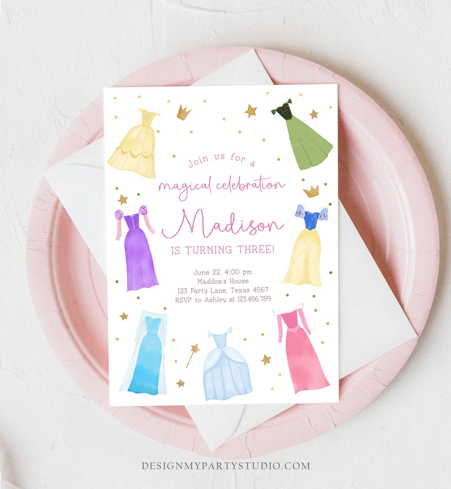 Editable Princess Birthday Invitation Once Upon a Time Princess Royal Birthday Girl Pink Magical Celebration Template Corjl Printable 0462