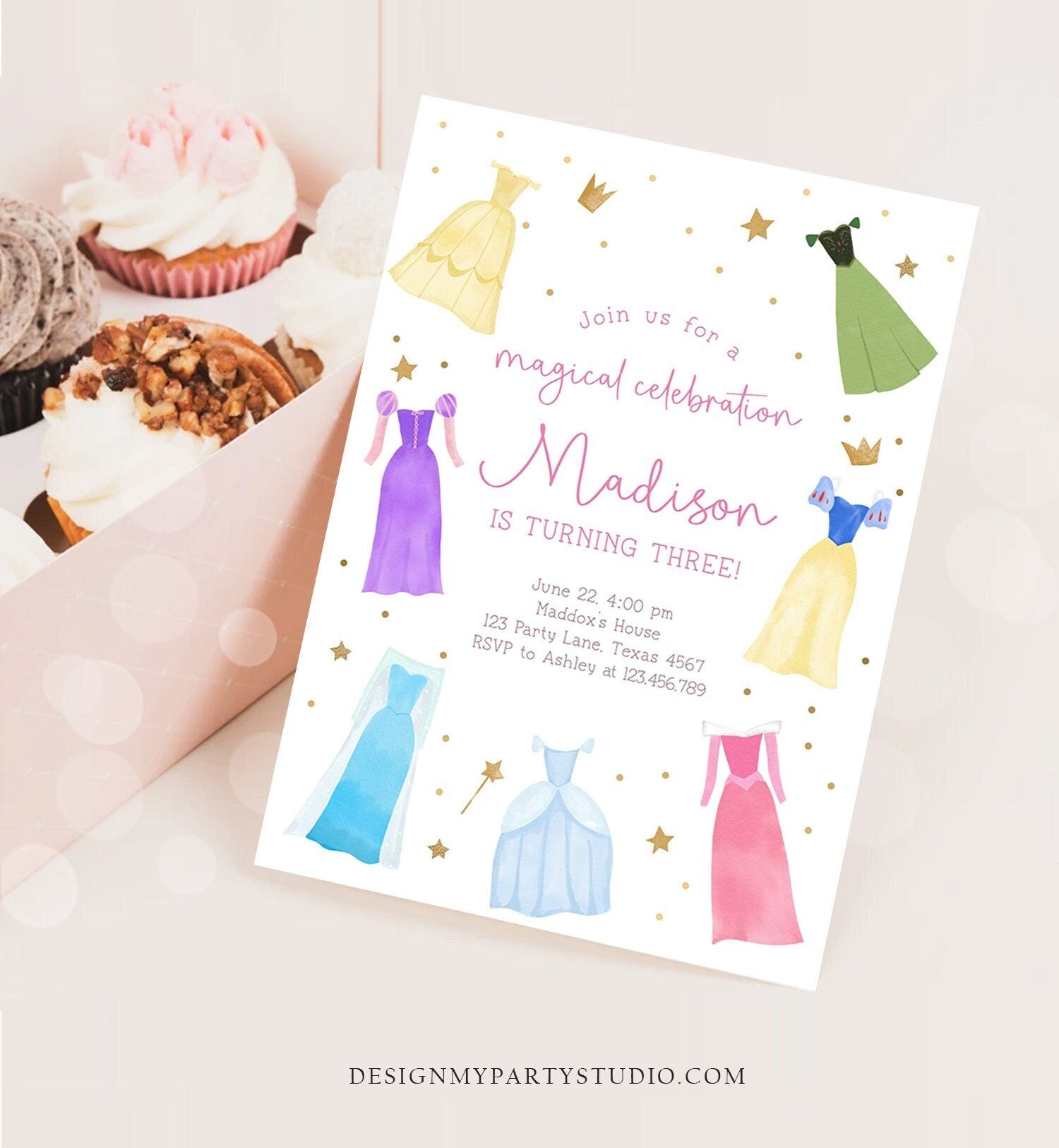 Editable Princess Birthday Invitation Once Upon a Time Princess Royal Birthday Girl Pink Magical Celebration Template Corjl Printable 0462