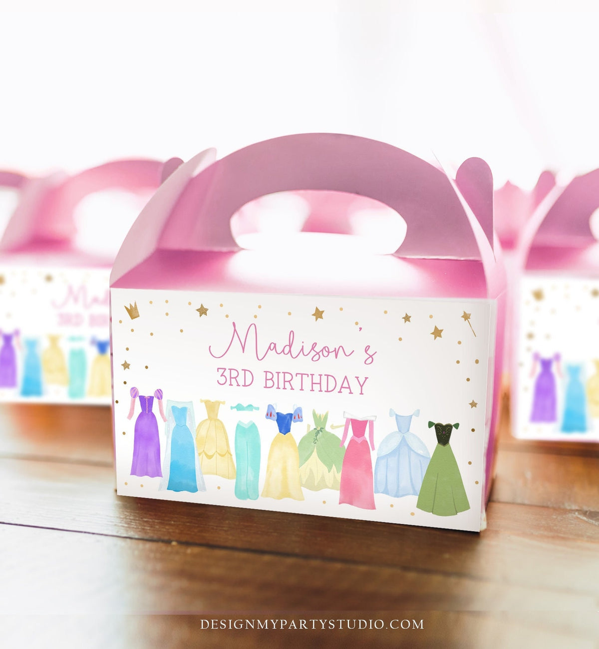 Editable Princess Gable Gift Box Label Royal Princess Birthday Girl Treat Box Label Dress-Up Party Magical Download Printable Corjl 0462